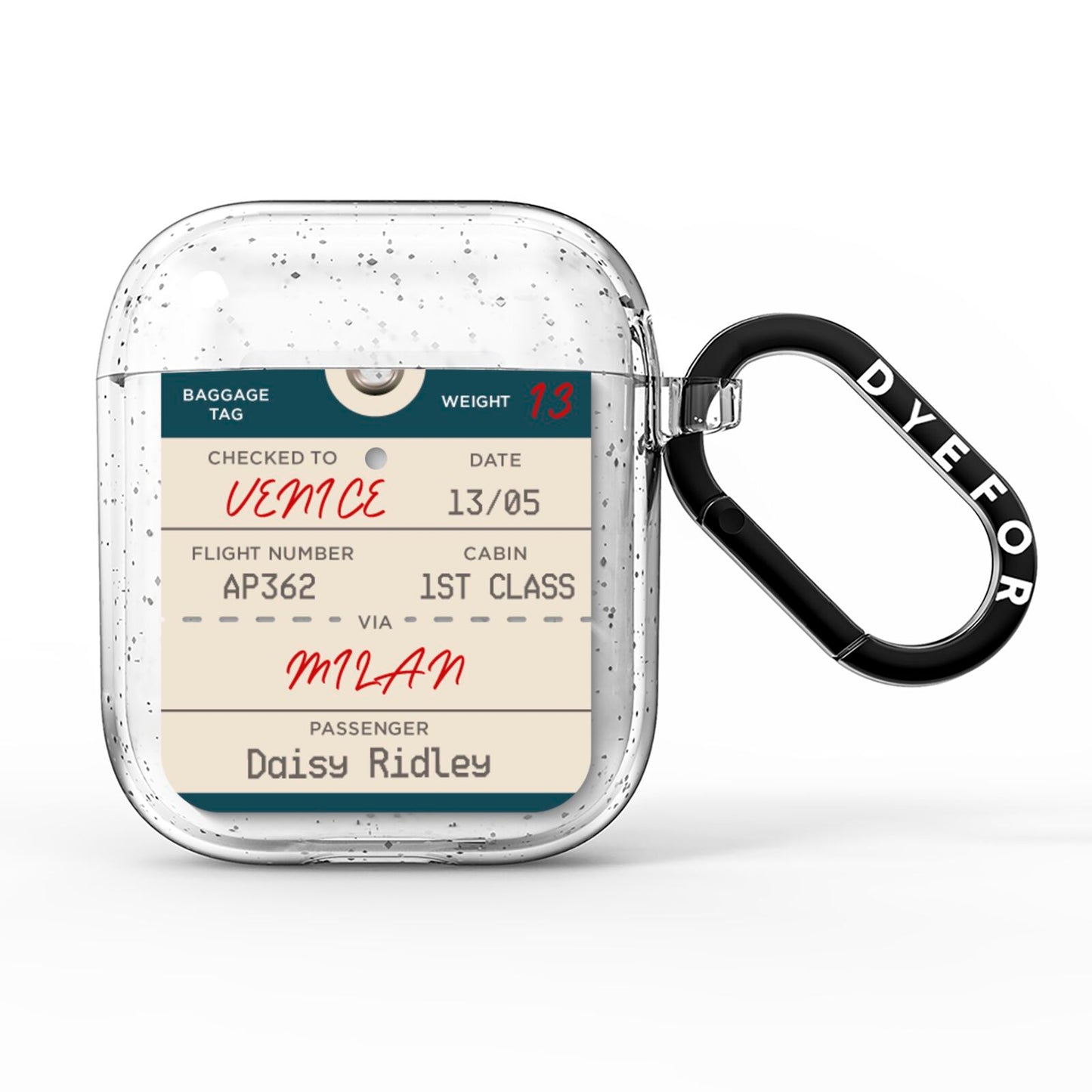 Personalised Baggage Tag AirPods Glitter Case
