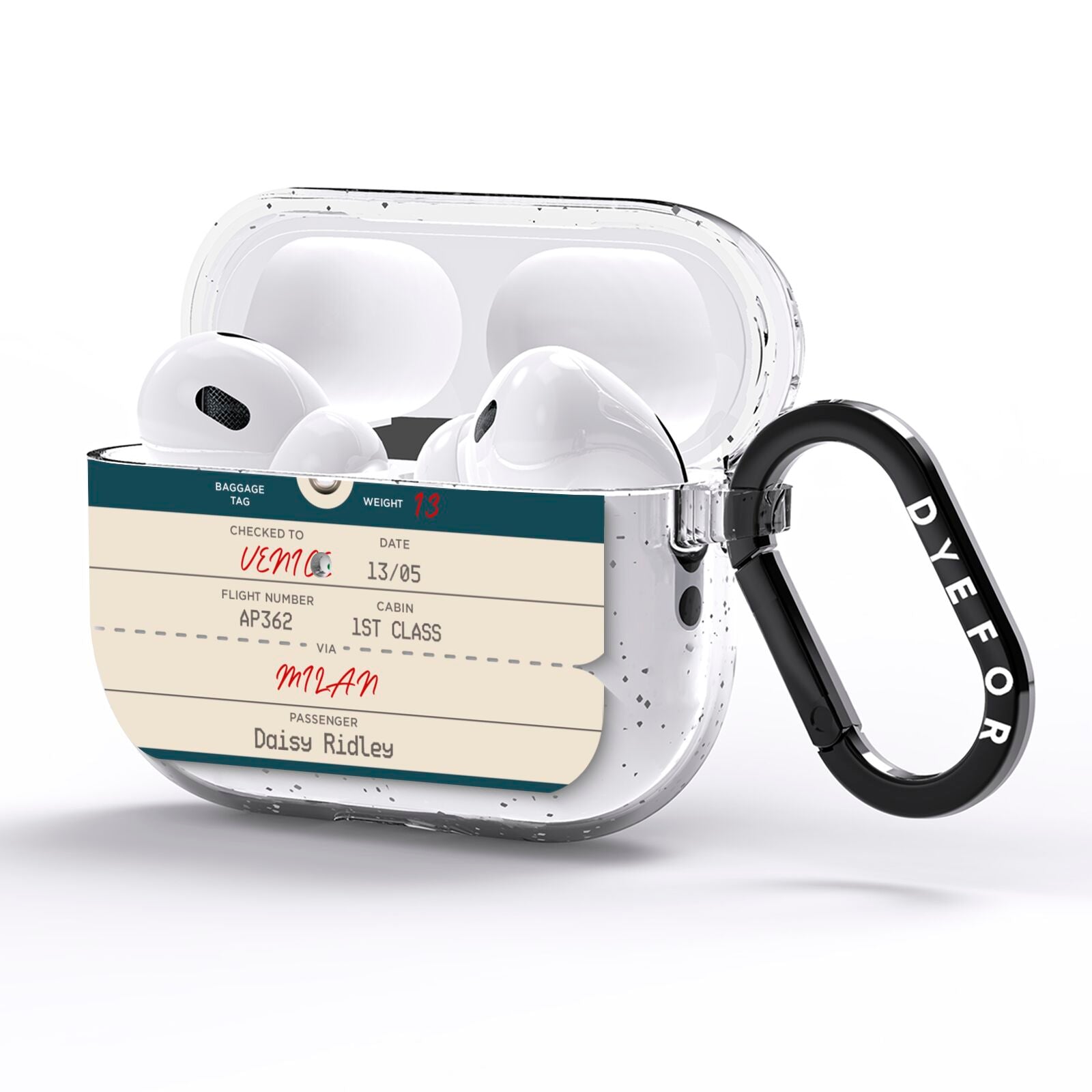 Personalised Baggage Tag AirPods Pro Glitter Case Side Image