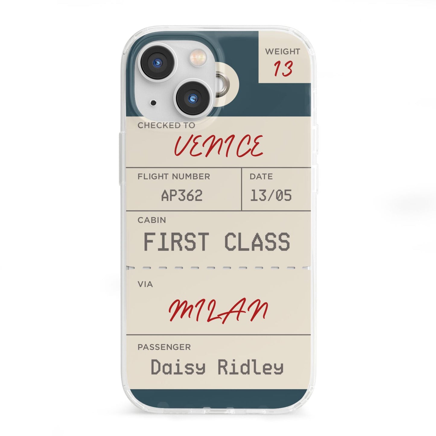 Personalised Baggage Tag iPhone 13 Mini Clear Bumper Case