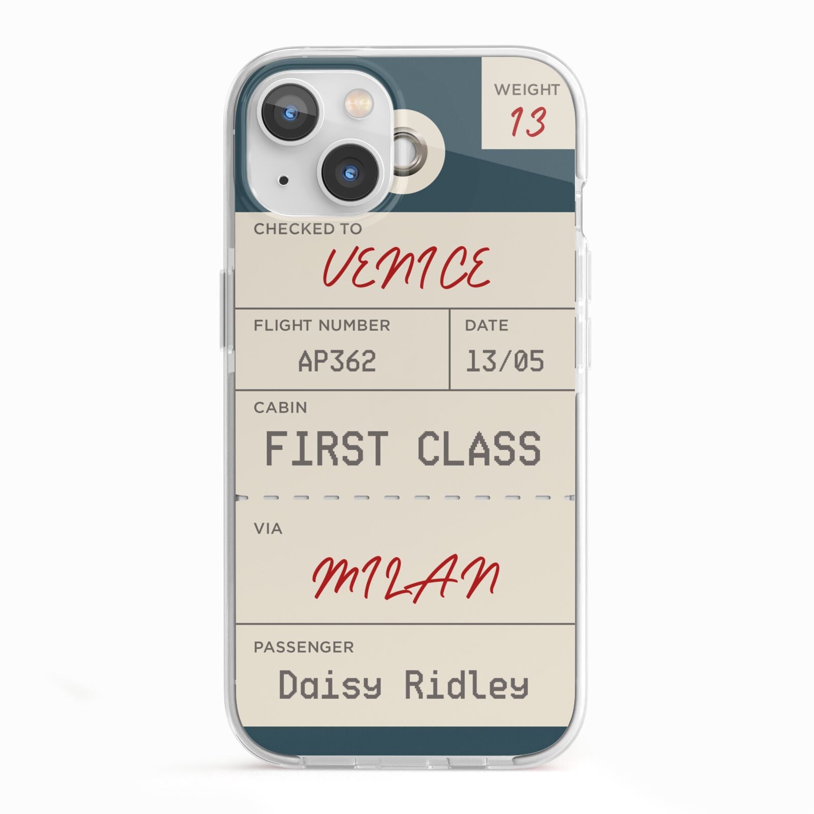 Personalised Baggage Tag iPhone 13 TPU Impact Case with White Edges