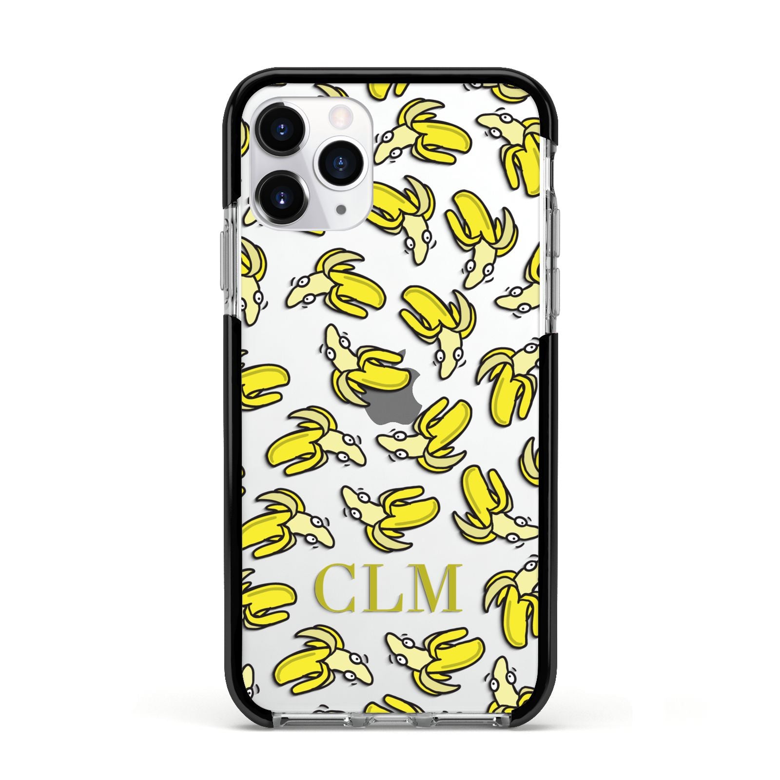 Personalised Banana Initials Clear Apple iPhone 11 Pro in Silver with Black Impact Case