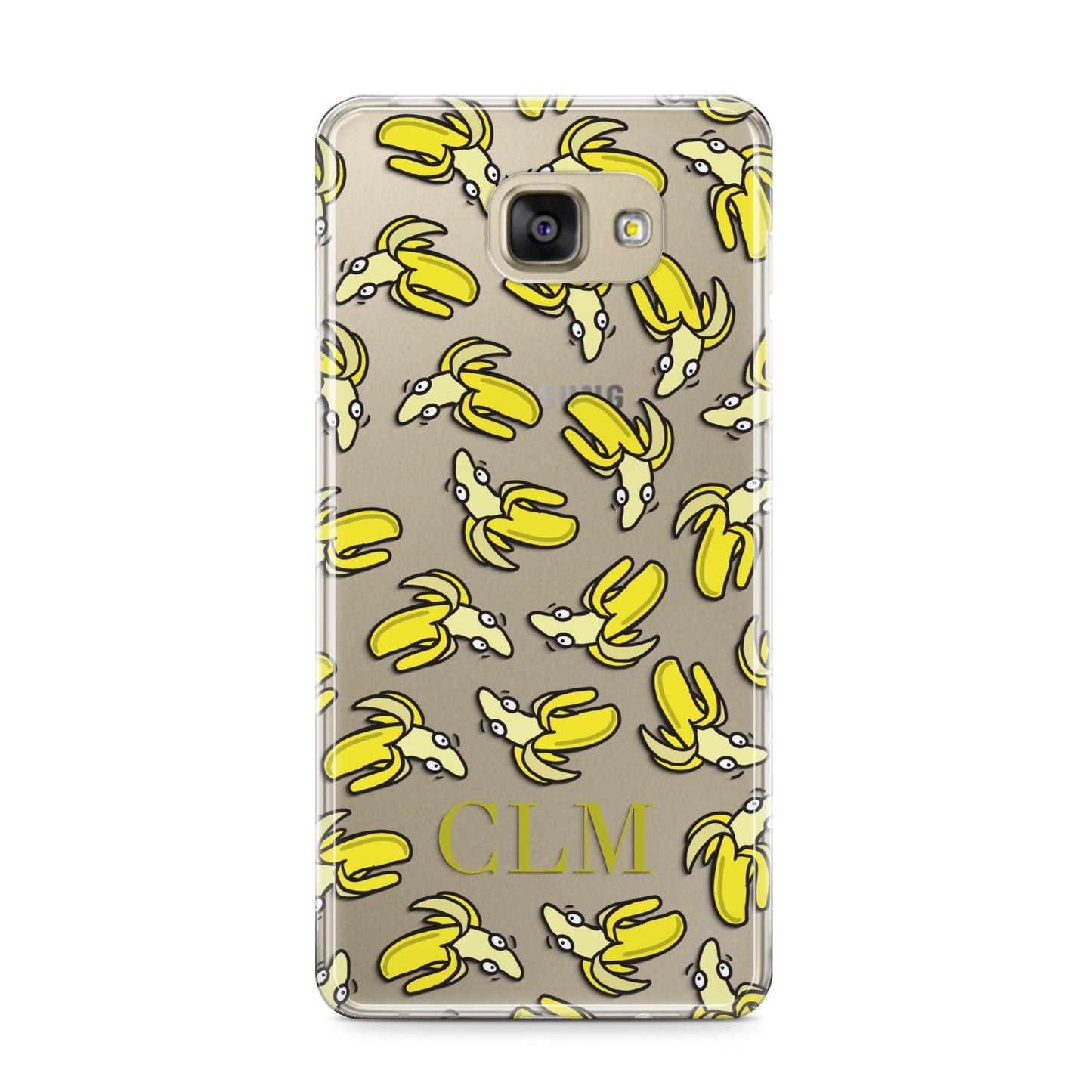 Personalised Banana Initials Clear Samsung Galaxy A9 2016 Case on gold phone