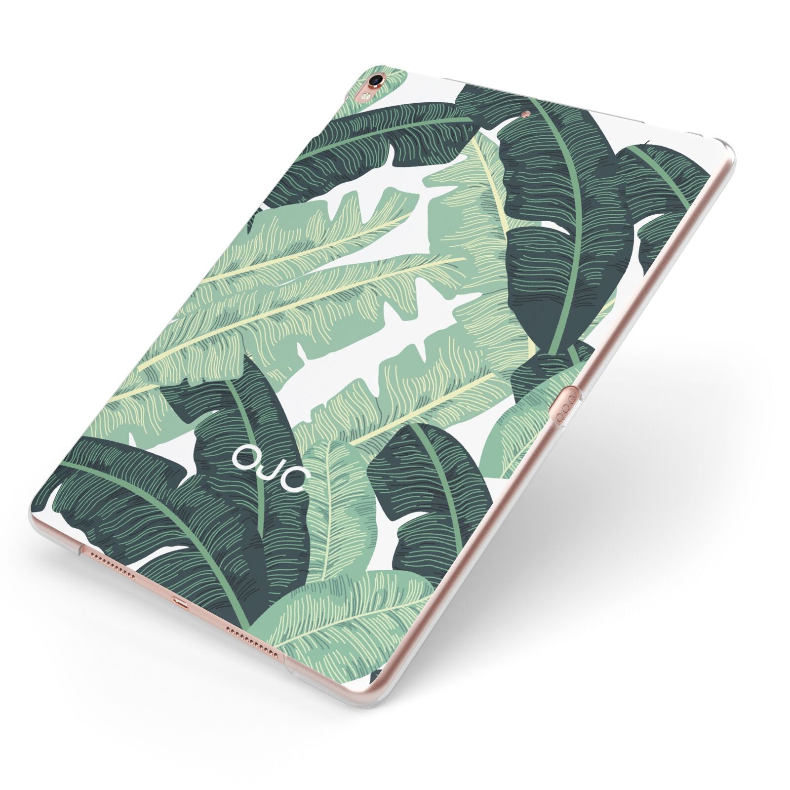 Personalised Banana Leaves Apple iPad Case on Rose Gold iPad Side View