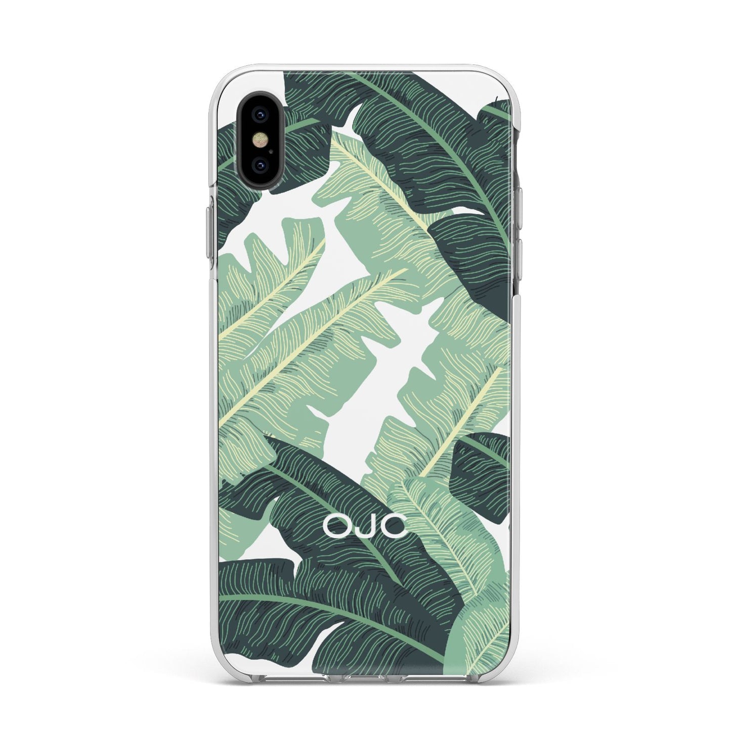 Personalised Banana Leaves Apple iPhone Xs Max Impact Case White Edge on Black Phone