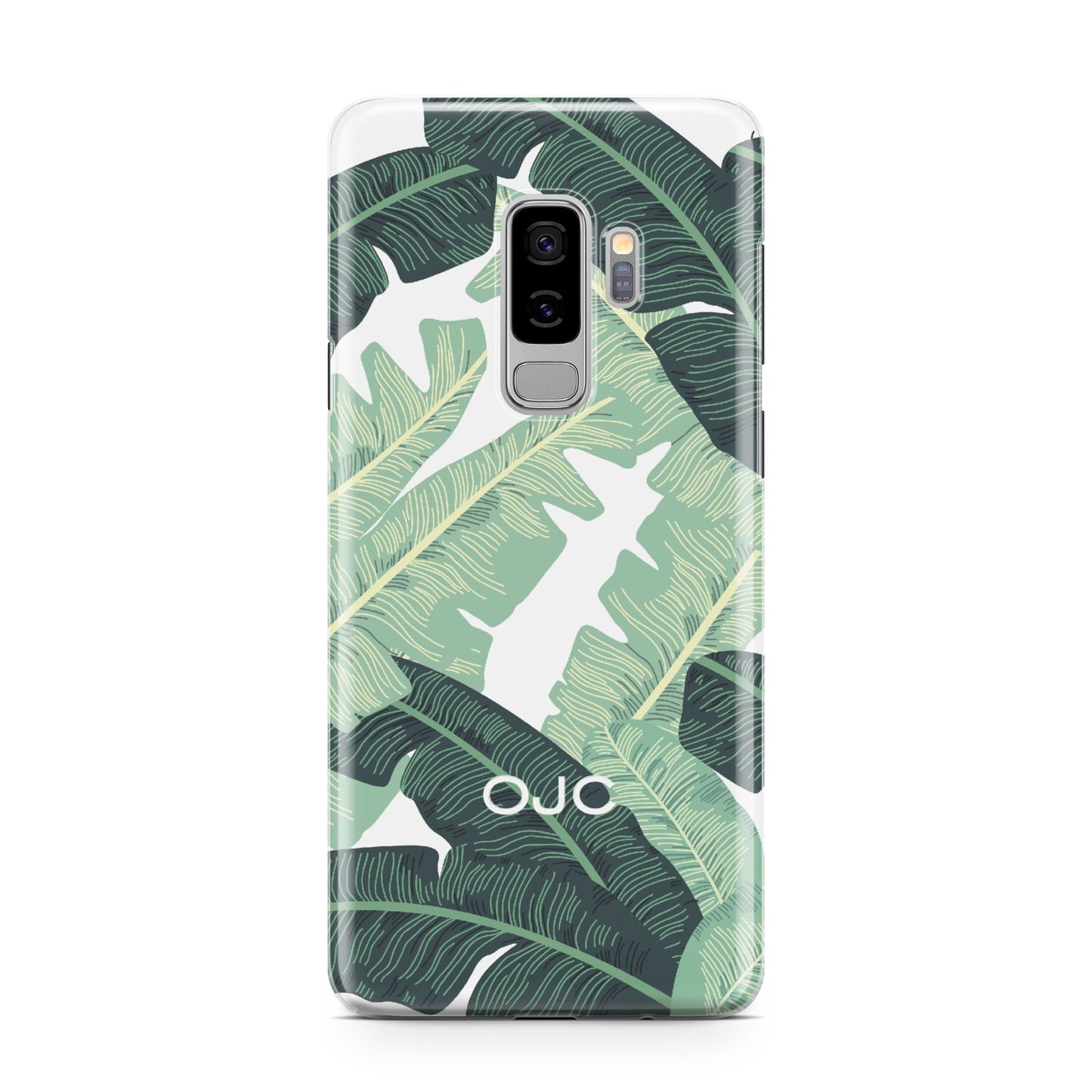 Personalised Banana Leaves Samsung Galaxy S9 Plus Case on Silver phone