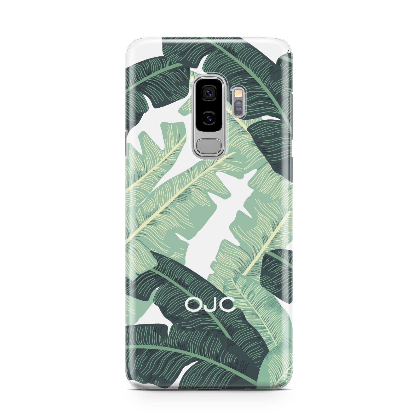 Personalised Banana Leaves Samsung Galaxy S9 Plus Case on Silver phone