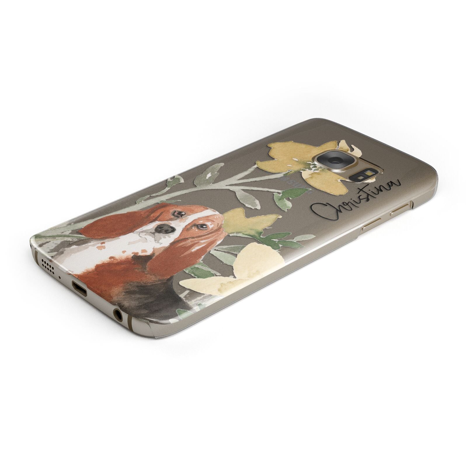 Personalised Basset Hound Dog Protective Samsung Galaxy Case Angled Image