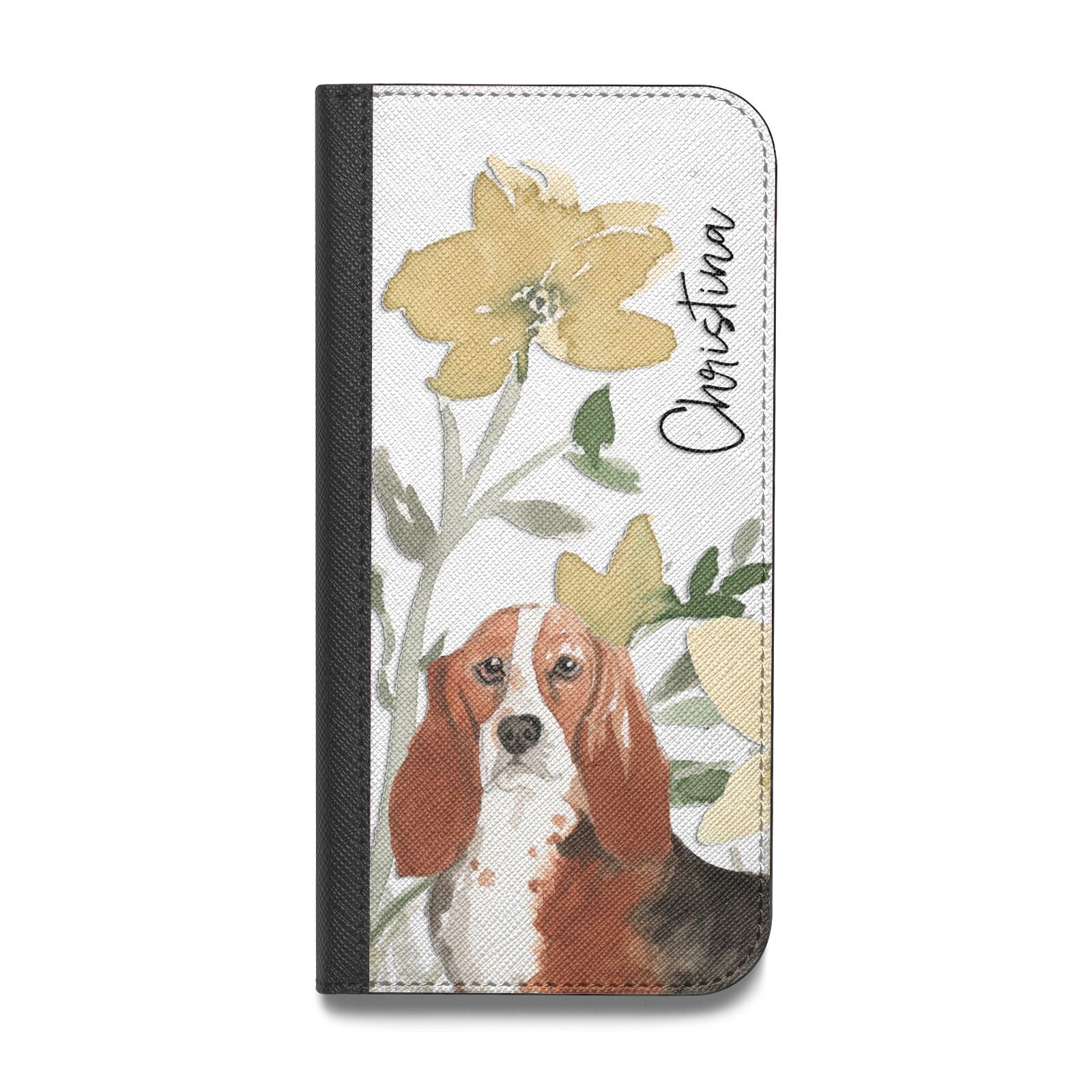 Personalised Basset Hound Dog Vegan Leather Flip Samsung Case