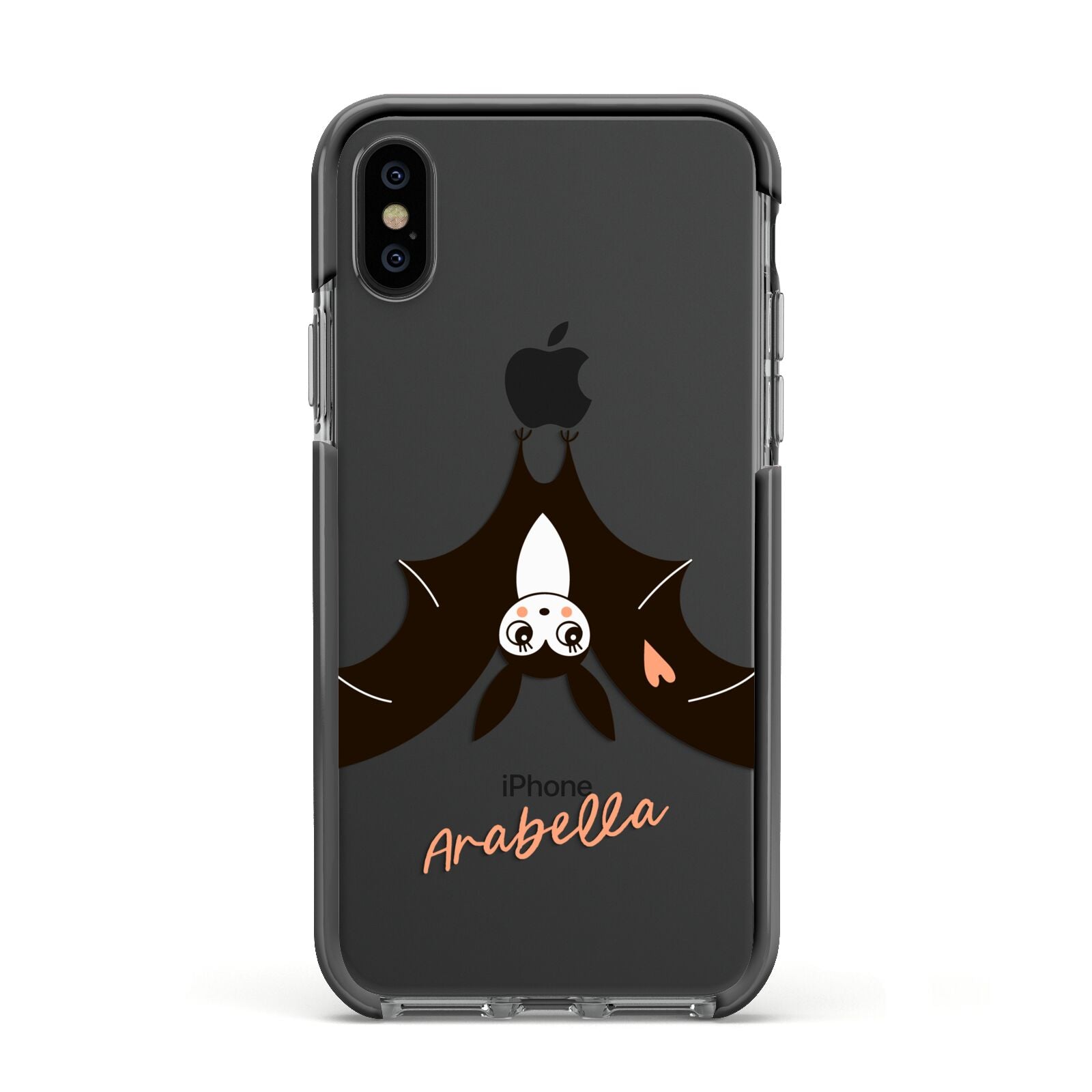 Personalised Bat With Name Apple iPhone Xs Impact Case Black Edge on Black Phone