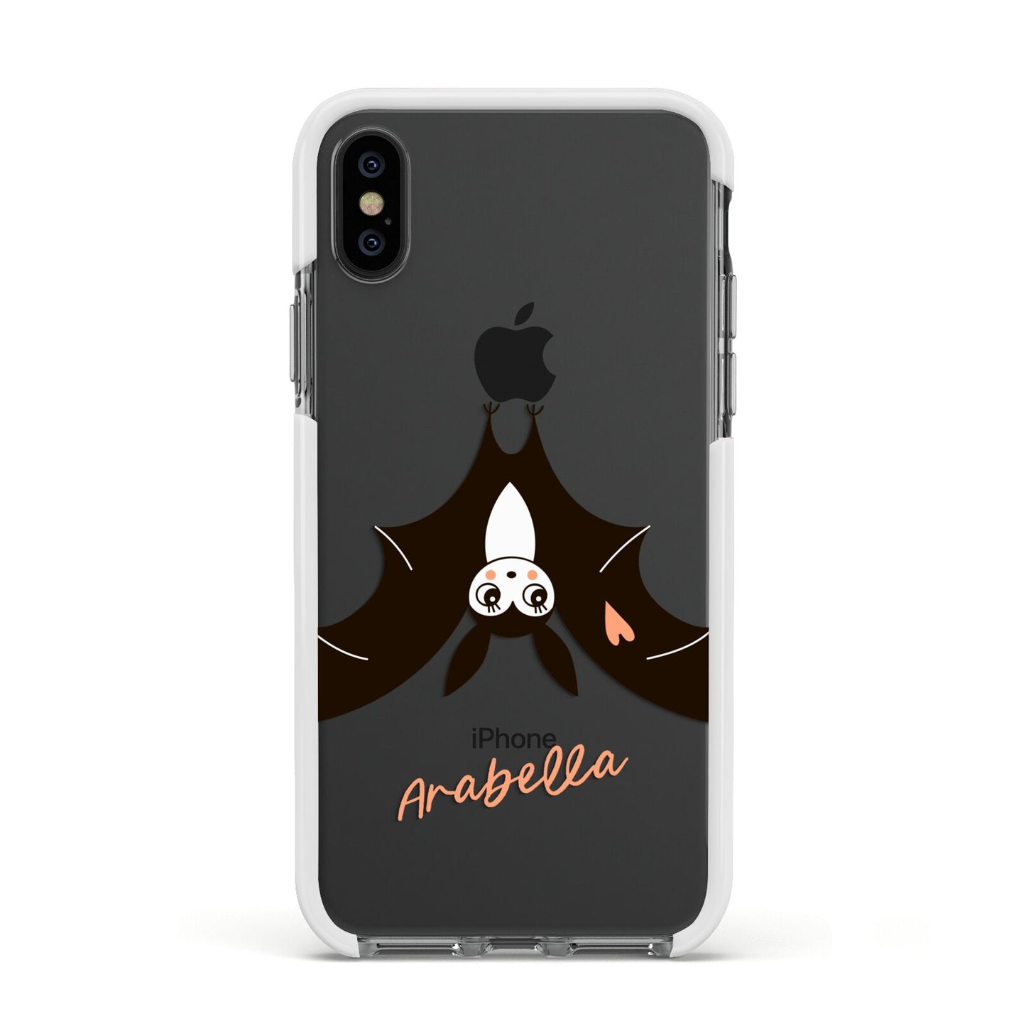 Personalised Bat With Name Apple iPhone Xs Impact Case White Edge on Black Phone