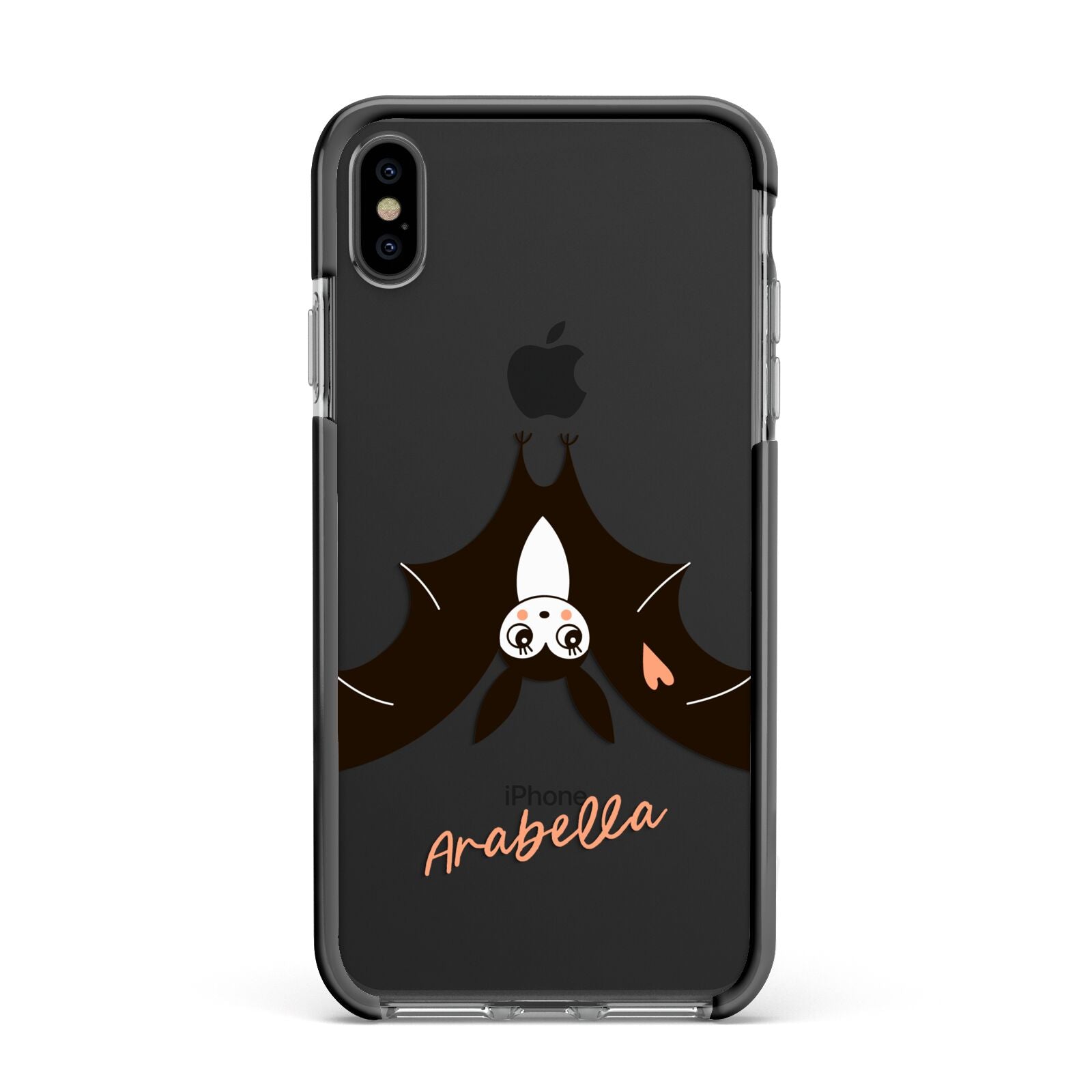 Personalised Bat With Name Apple iPhone Xs Max Impact Case Black Edge on Black Phone