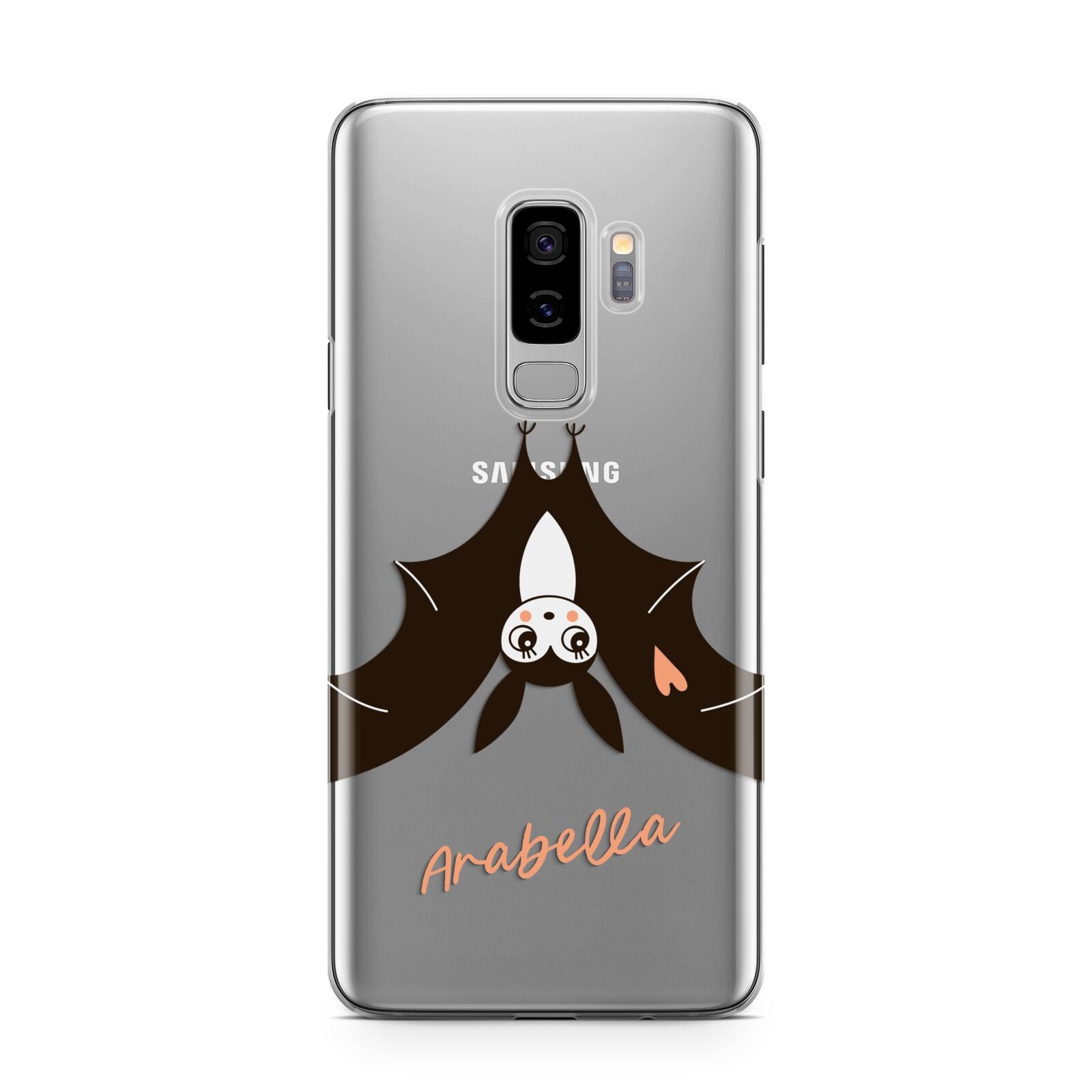 Personalised Bat With Name Samsung Galaxy S9 Plus Case on Silver phone