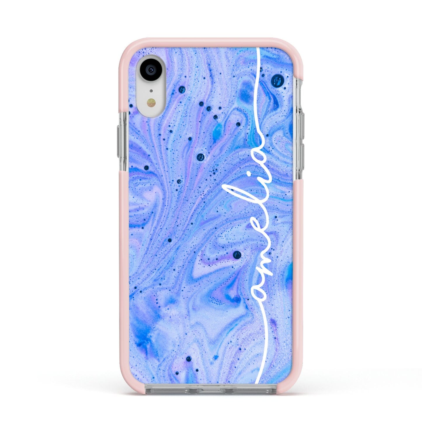 Personalised Bath Bomb Apple iPhone XR Impact Case Pink Edge on Silver Phone