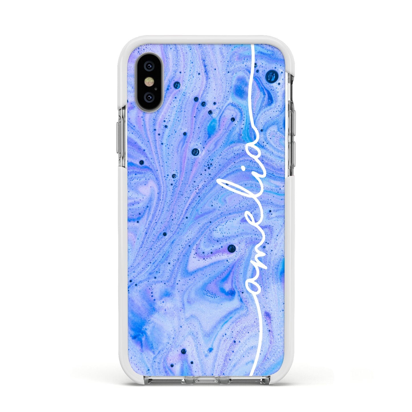 Personalised Bath Bomb Apple iPhone Xs Impact Case White Edge on Silver Phone