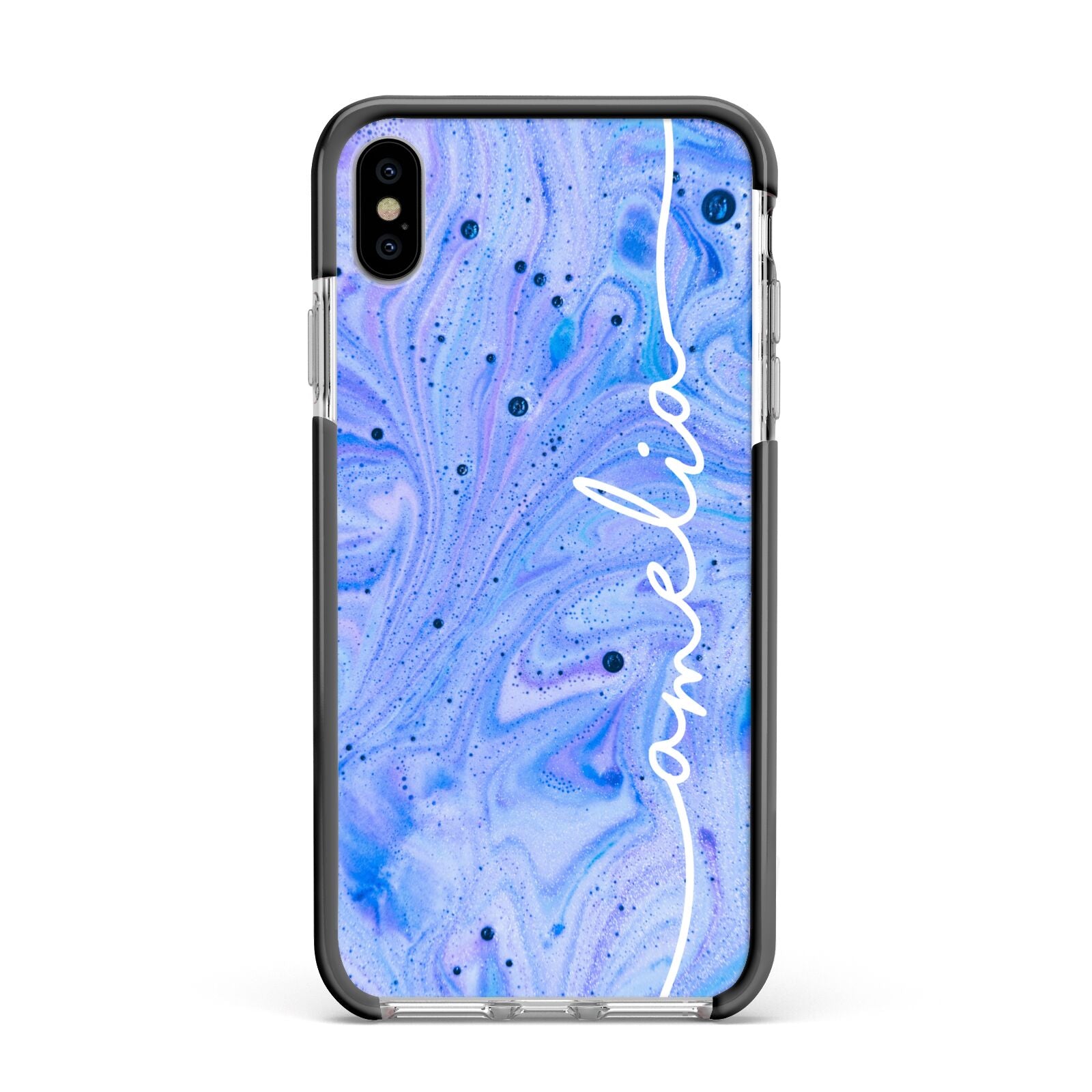 Personalised Bath Bomb Apple iPhone Xs Max Impact Case Black Edge on Silver Phone