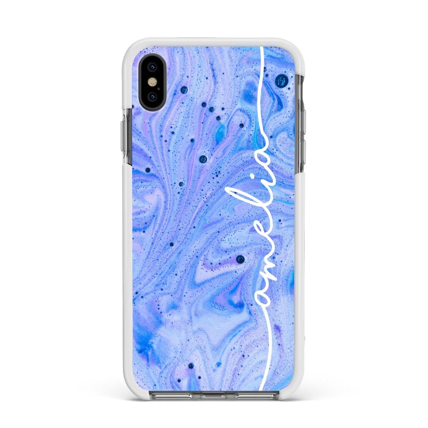 Personalised Bath Bomb Apple iPhone Xs Max Impact Case White Edge on Black Phone