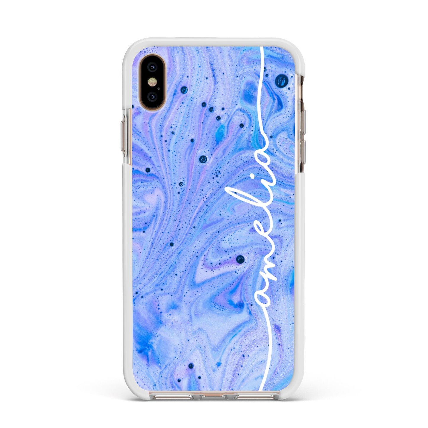 Personalised Bath Bomb Apple iPhone Xs Max Impact Case White Edge on Gold Phone