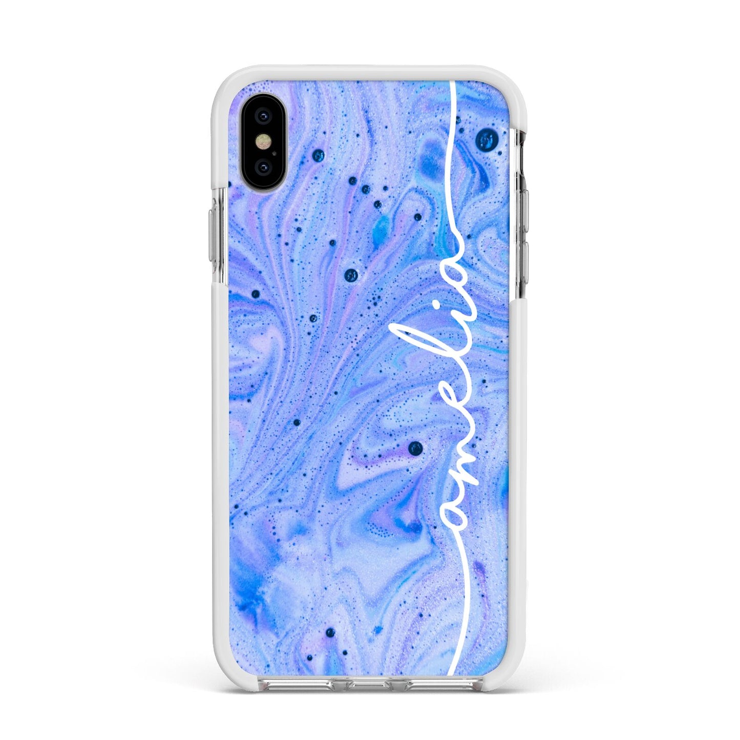 Personalised Bath Bomb Apple iPhone Xs Max Impact Case White Edge on Silver Phone