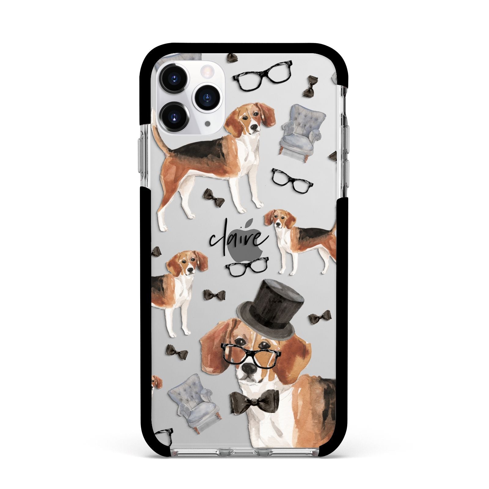 Personalised Beagle Dog Apple iPhone 11 Pro Max in Silver with Black Impact Case