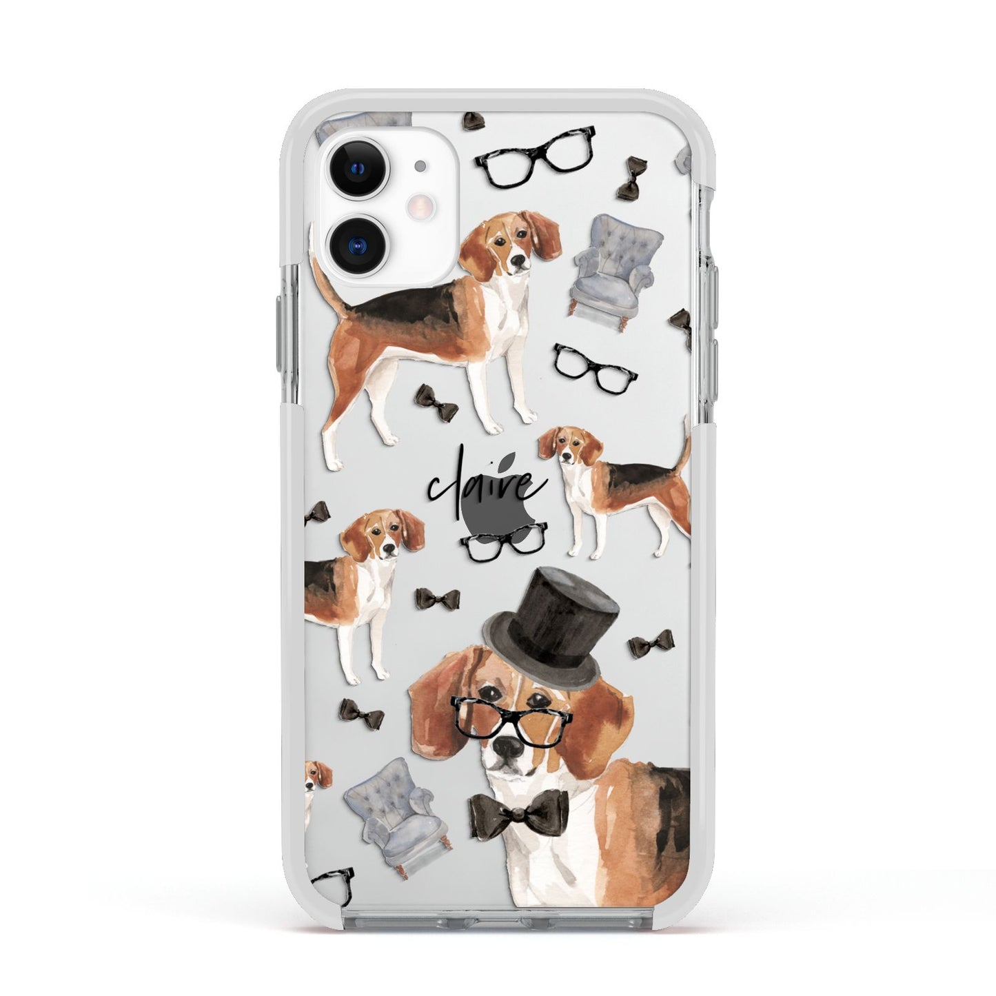 Personalised Beagle Dog Apple iPhone 11 in White with White Impact Case