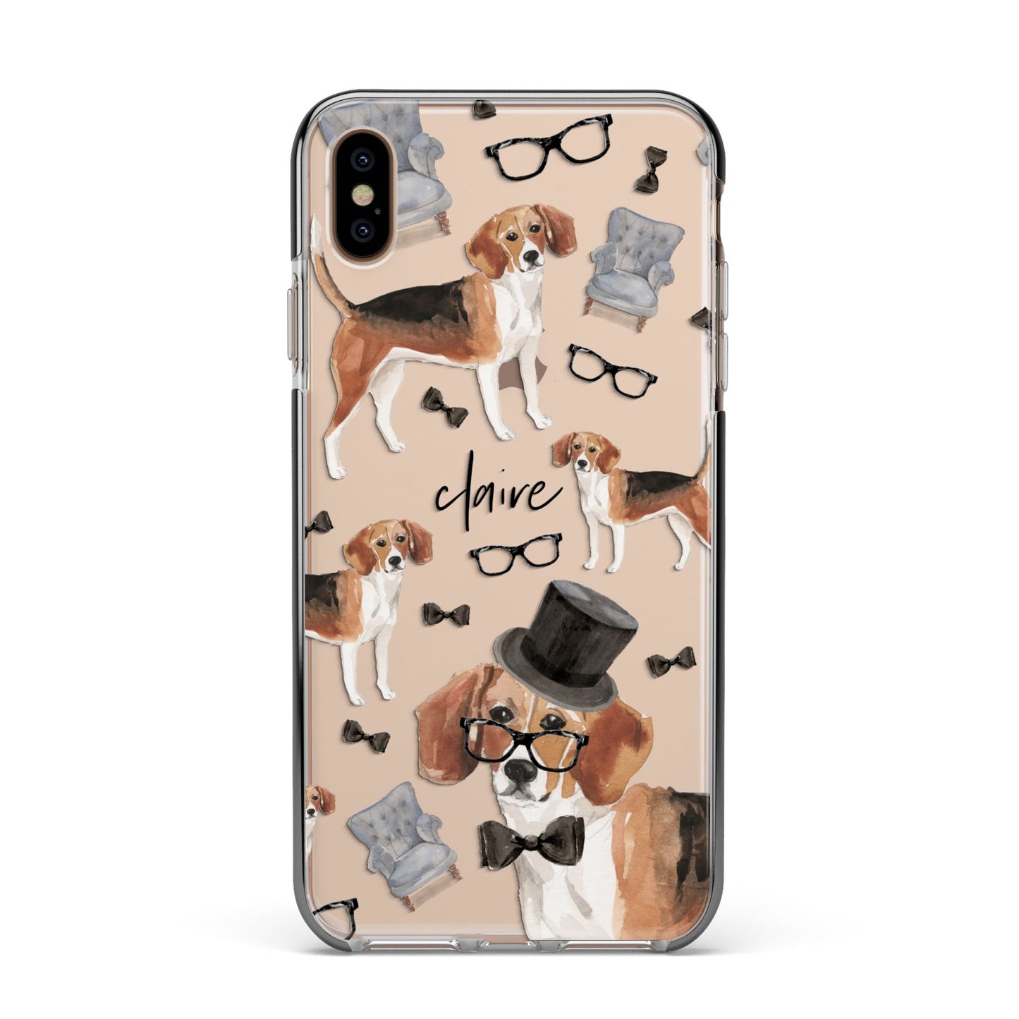 Personalised Beagle Dog Apple iPhone Xs Max Impact Case Black Edge on Gold Phone