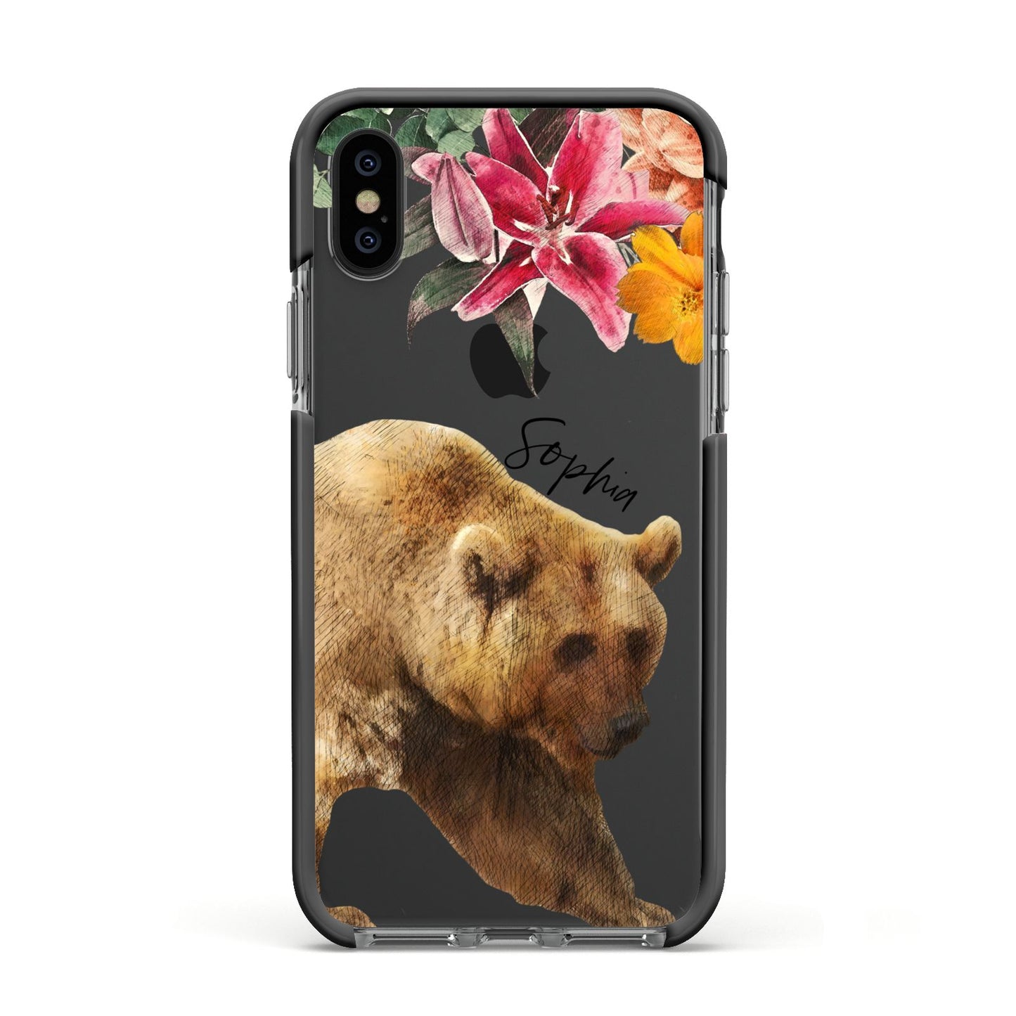 Personalised Bear Apple iPhone Xs Impact Case Black Edge on Black Phone