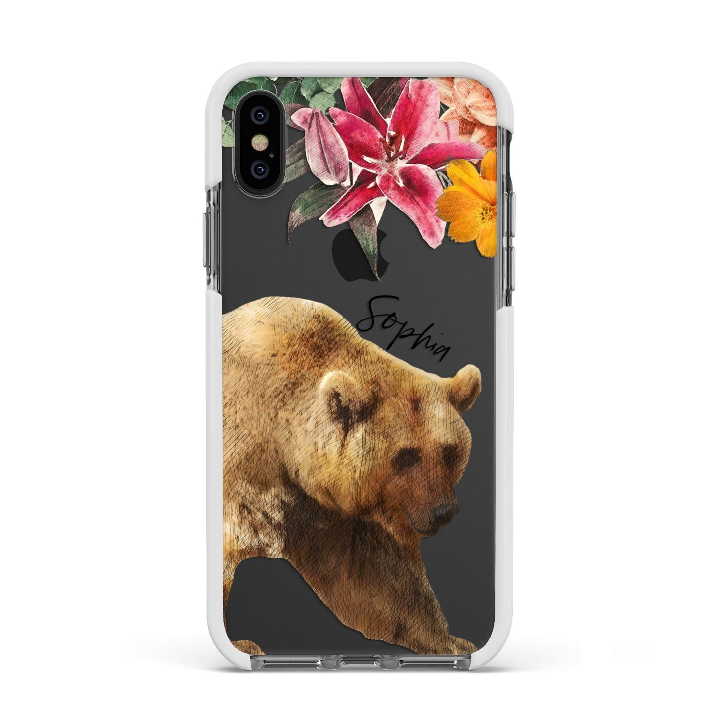 Personalised Bear Apple iPhone Xs Impact Case White Edge on Black Phone