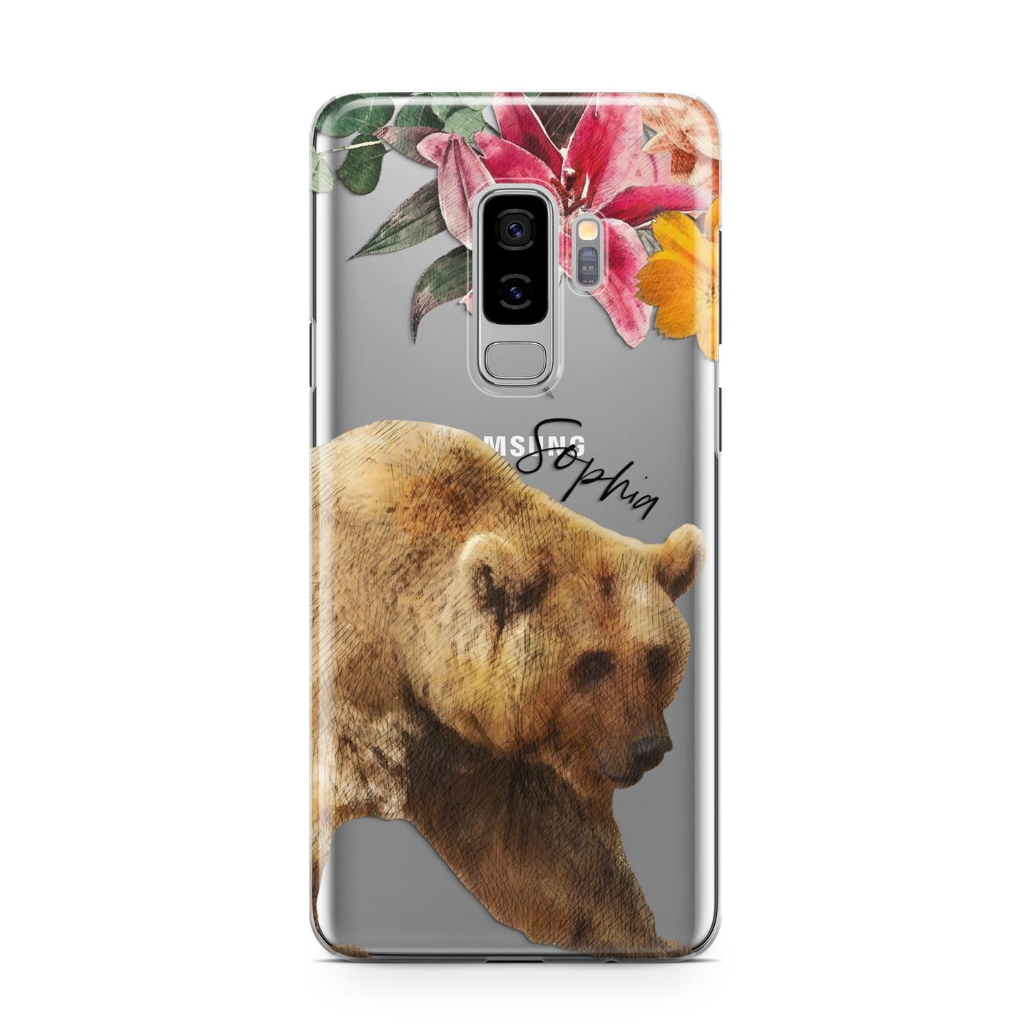 Personalised Bear Samsung Galaxy S9 Plus Case on Silver phone