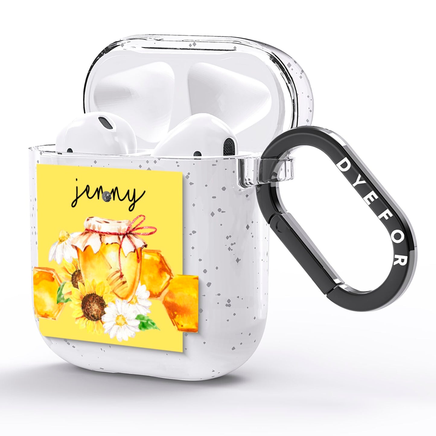 Personalised Bees Honeycomb AirPods Glitter Case Side Image