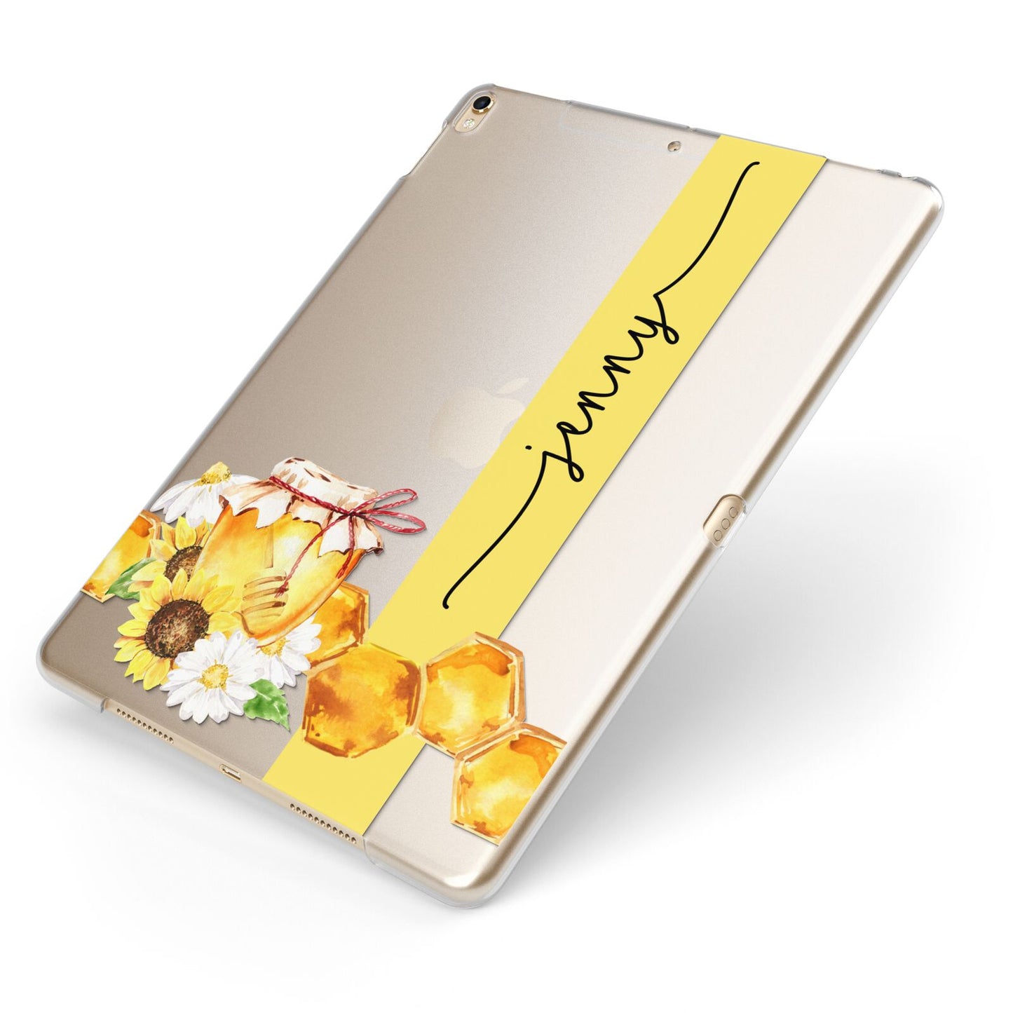 Personalised Bees Honeycomb Apple iPad Case on Gold iPad Side View