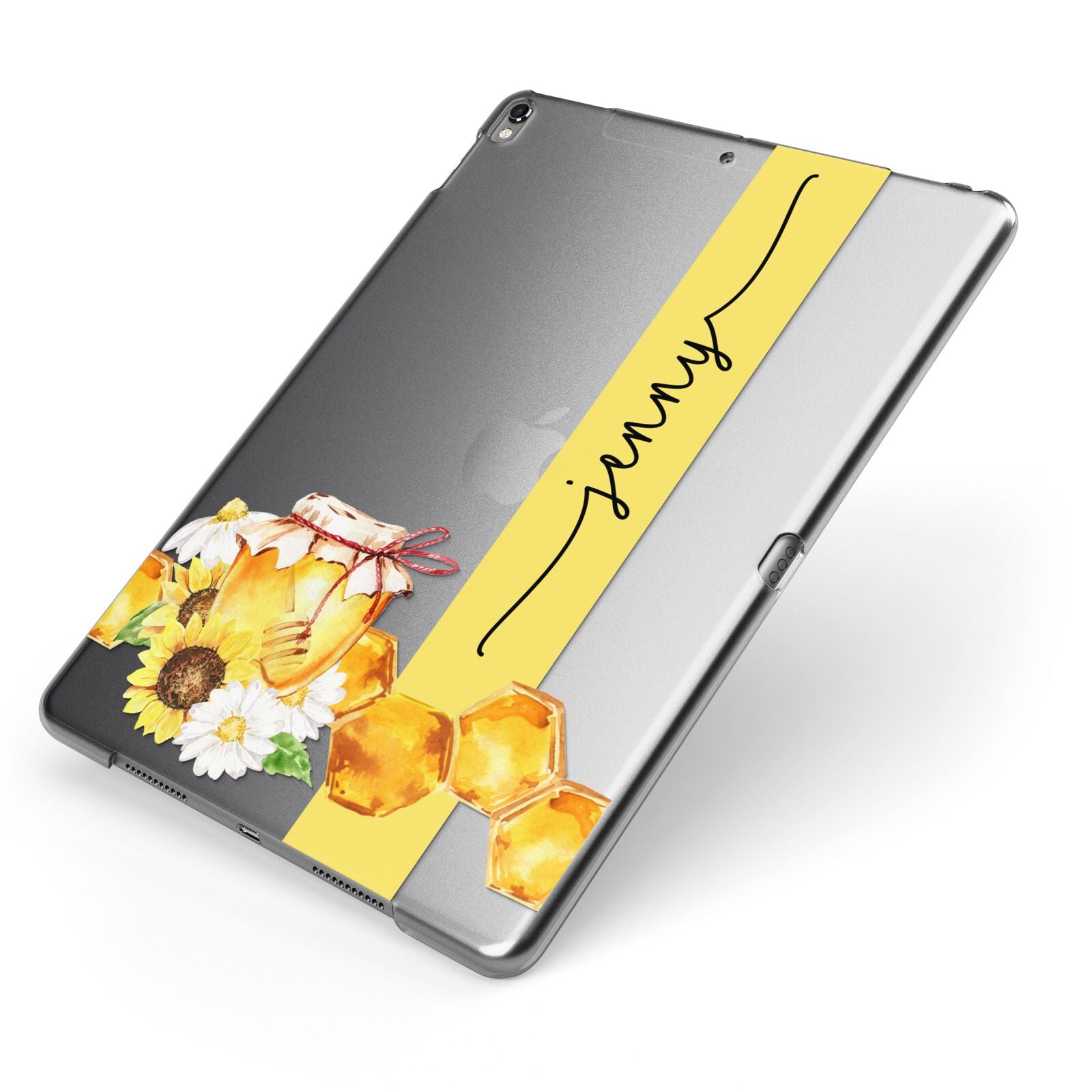 Personalised Bees Honeycomb Apple iPad Case on Grey iPad Side View