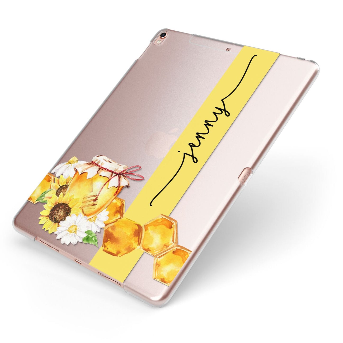 Personalised Bees Honeycomb Apple iPad Case on Rose Gold iPad Side View