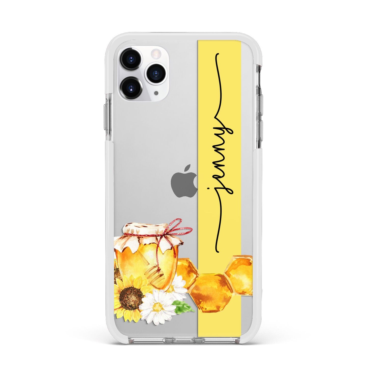 Personalised Bees Honeycomb Apple iPhone 11 Pro Max in Silver with White Impact Case