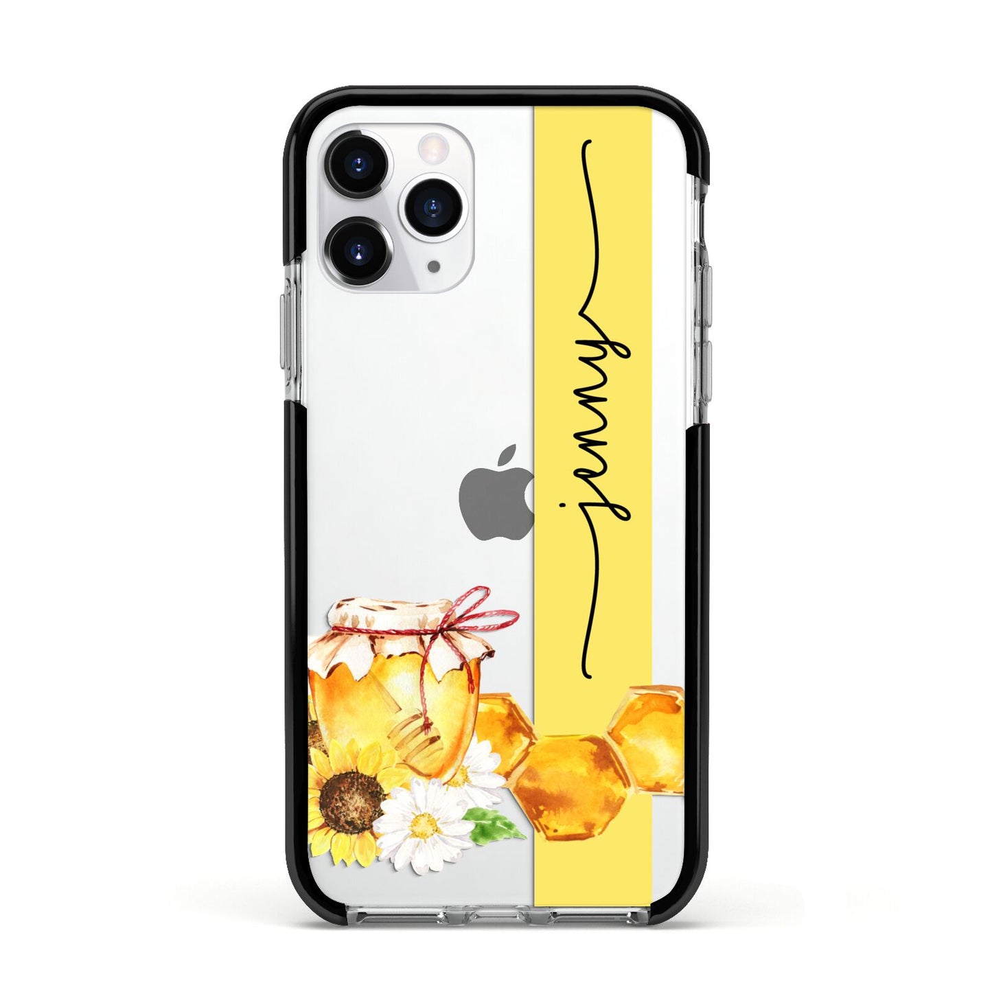 Personalised Bees Honeycomb Apple iPhone 11 Pro in Silver with Black Impact Case