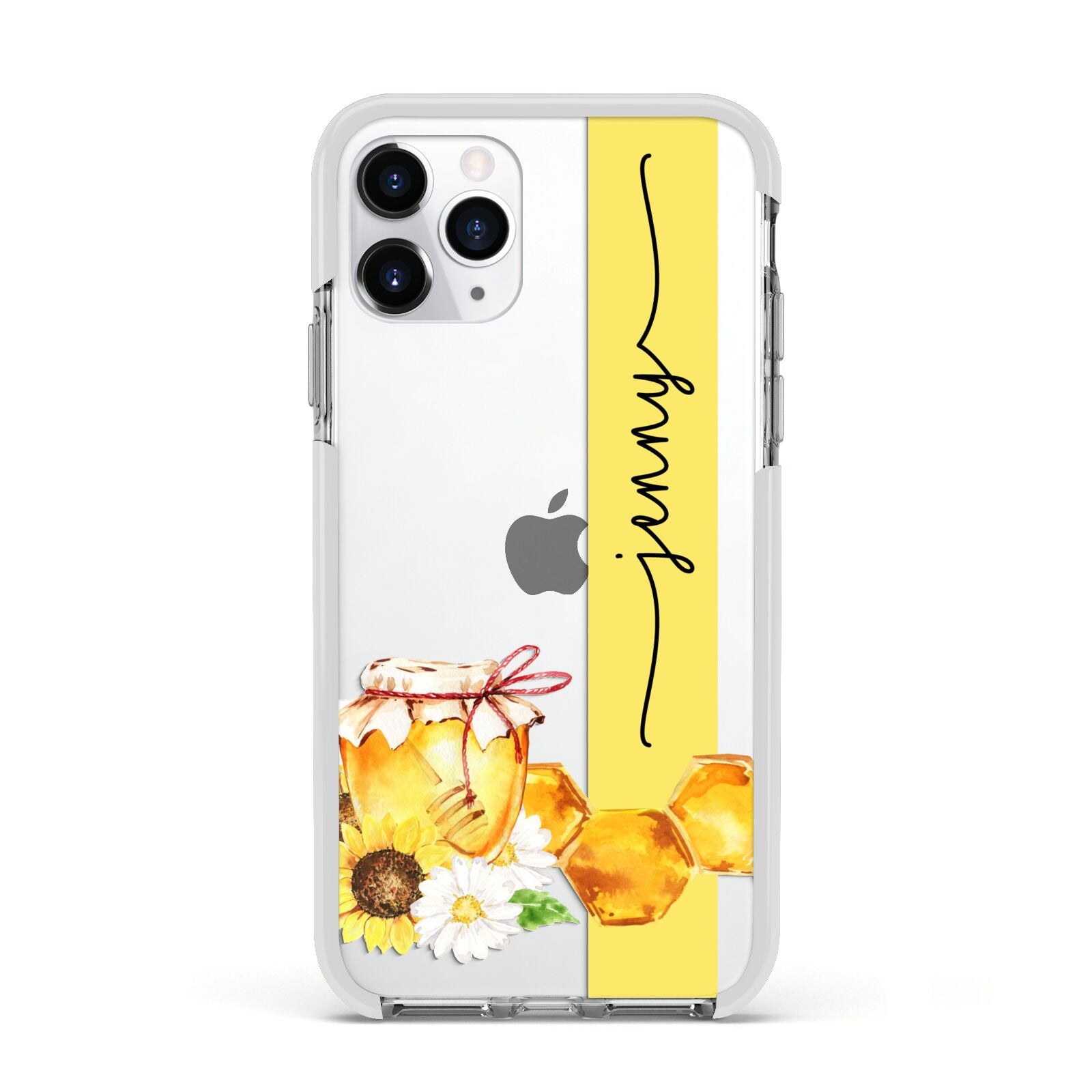 Personalised Bees Honeycomb Apple iPhone 11 Pro in Silver with White Impact Case