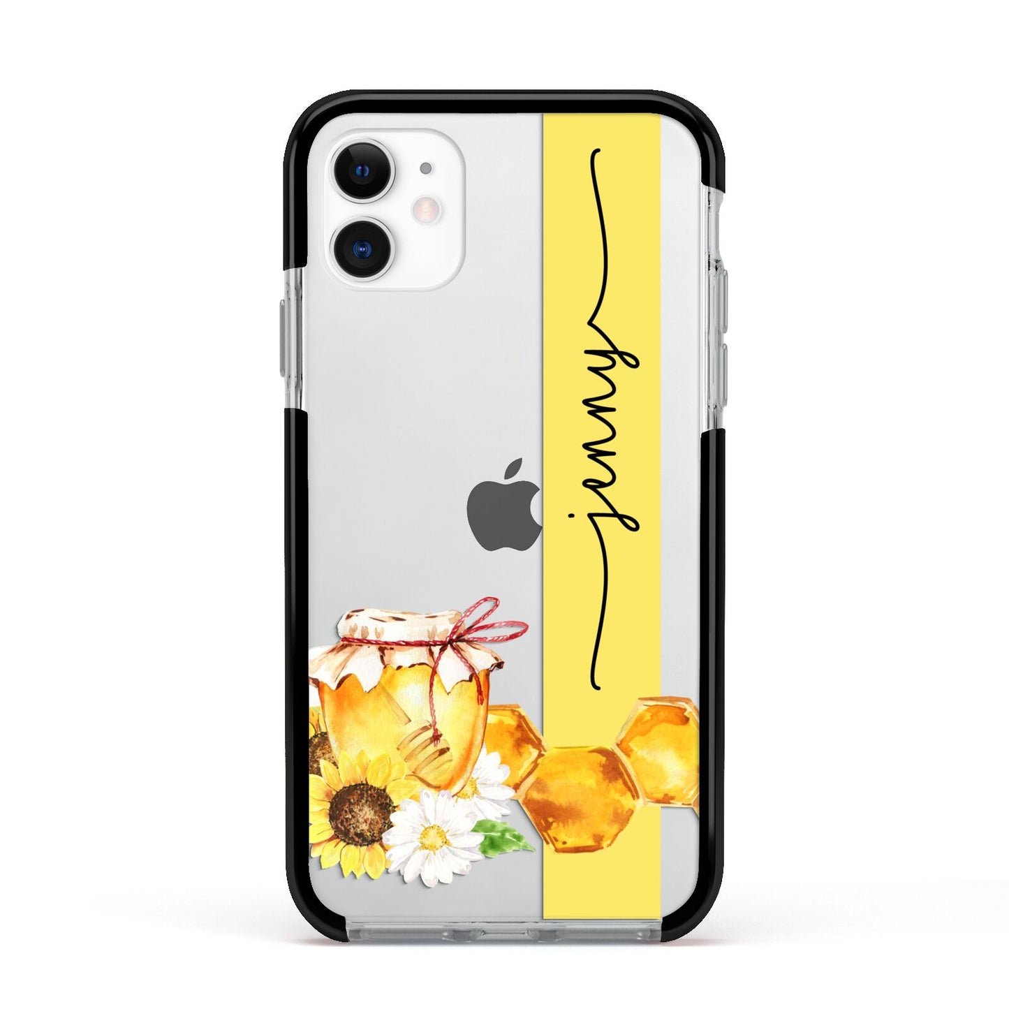 Personalised Bees Honeycomb Apple iPhone 11 in White with Black Impact Case