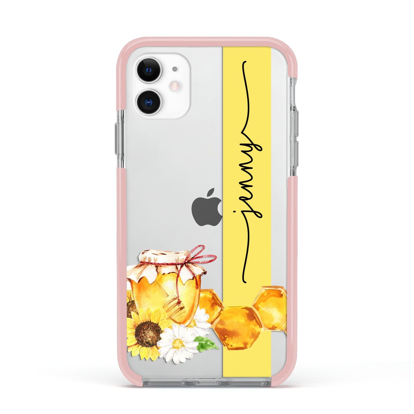 Personalised Bees Honeycomb Apple iPhone 11 in White with Pink Impact Case