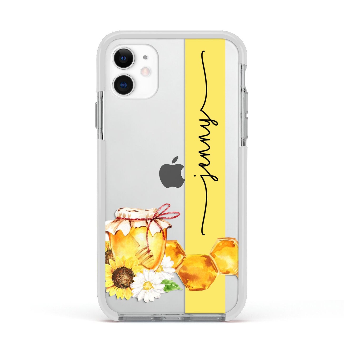 Personalised Bees Honeycomb Apple iPhone 11 in White with White Impact Case