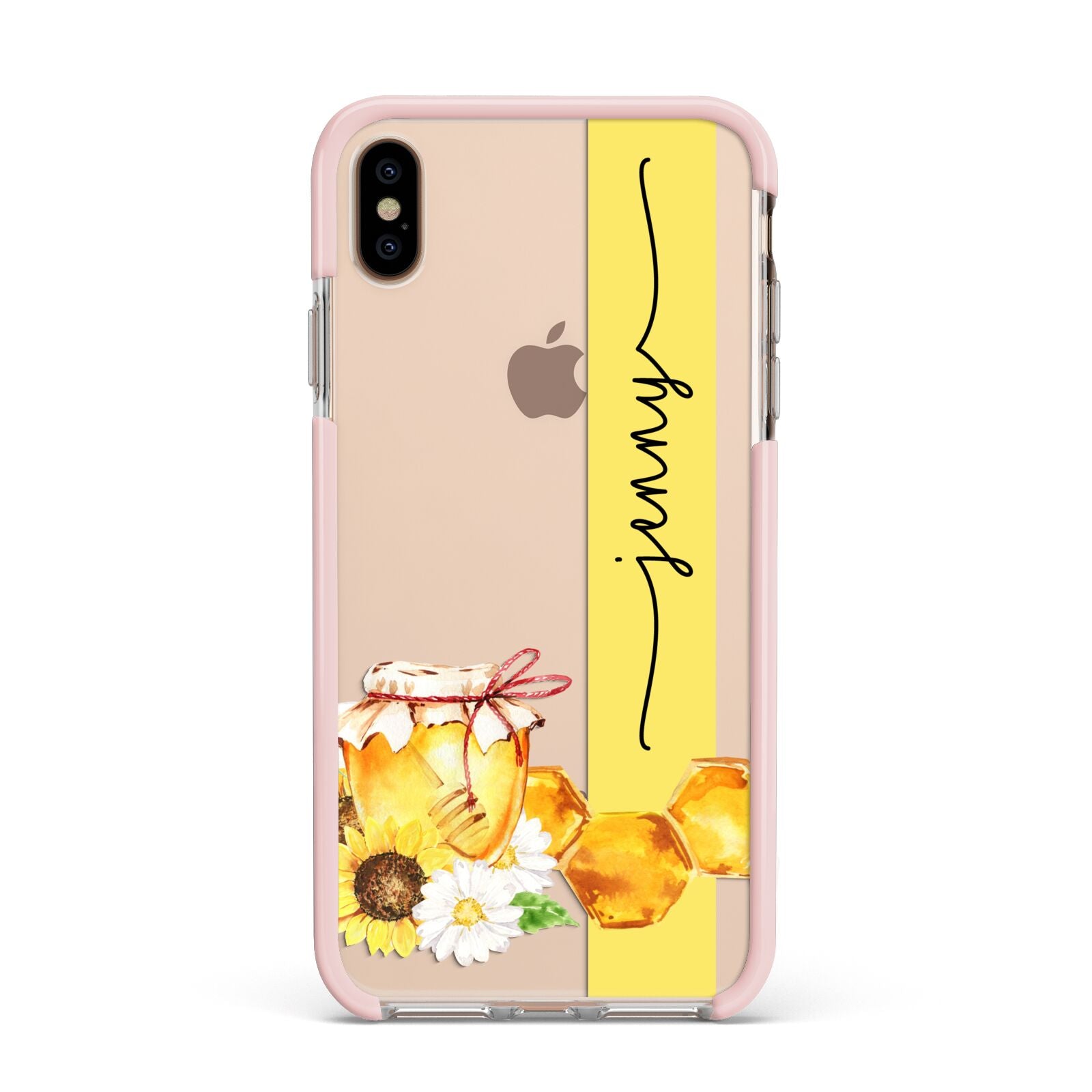 Personalised Bees Honeycomb Apple iPhone Xs Max Impact Case Pink Edge on Gold Phone