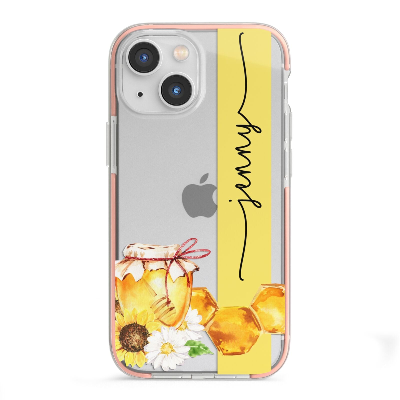 Personalised Bees Honeycomb iPhone 13 Mini TPU Impact Case with Pink Edges