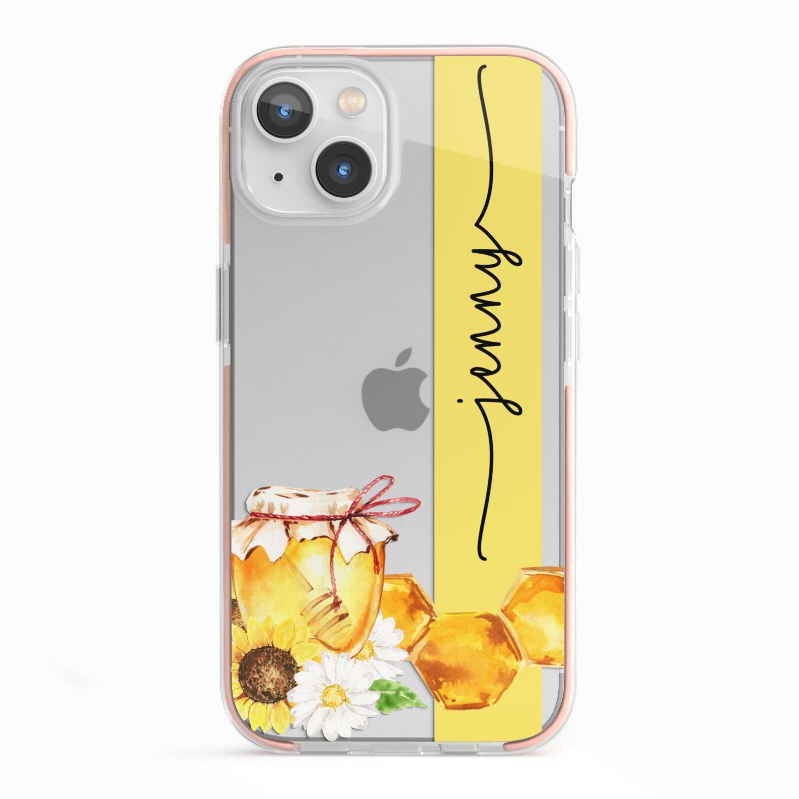 Personalised Bees Honeycomb iPhone 13 TPU Impact Case with Pink Edges