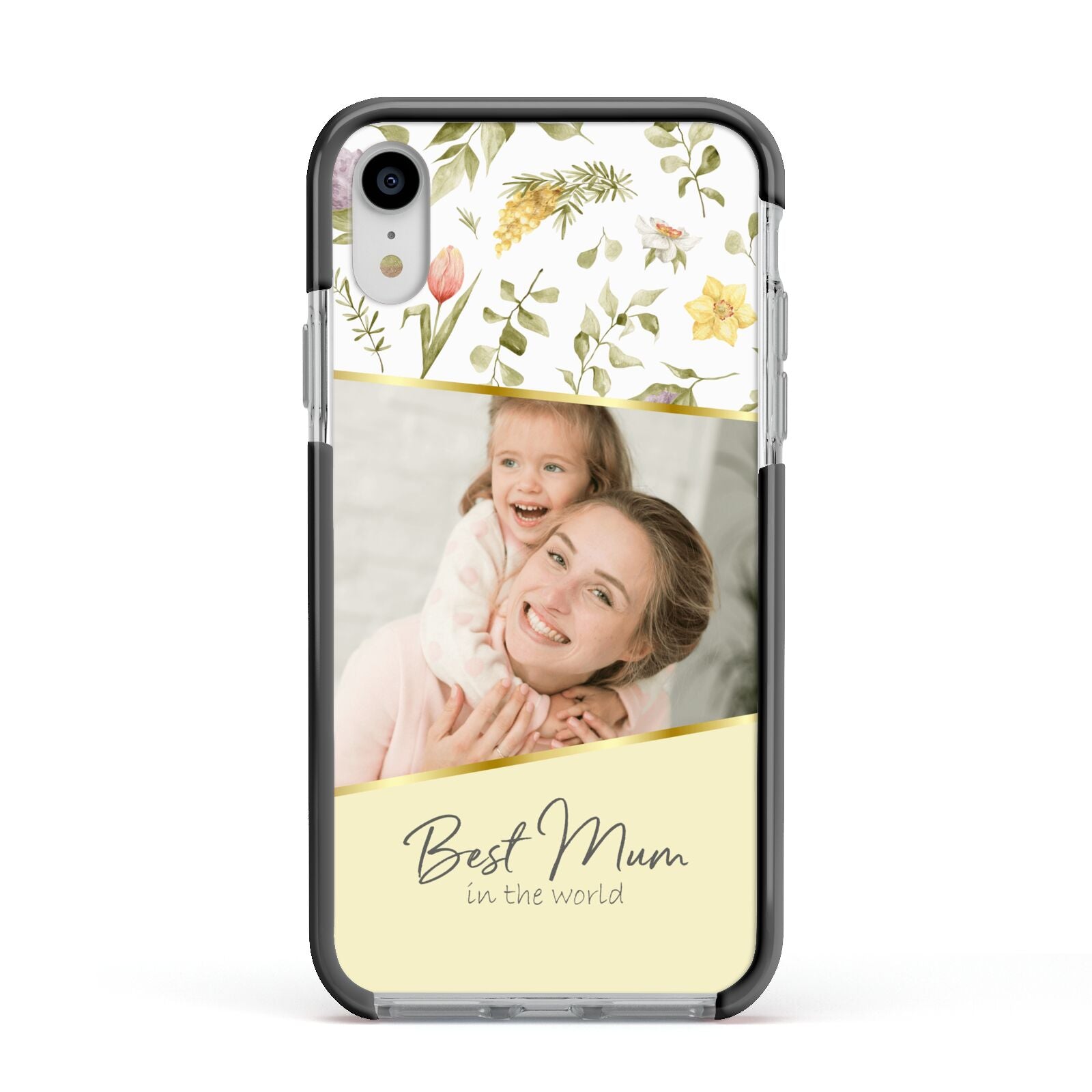Personalised Best Mum Apple iPhone XR Impact Case Black Edge on Silver Phone