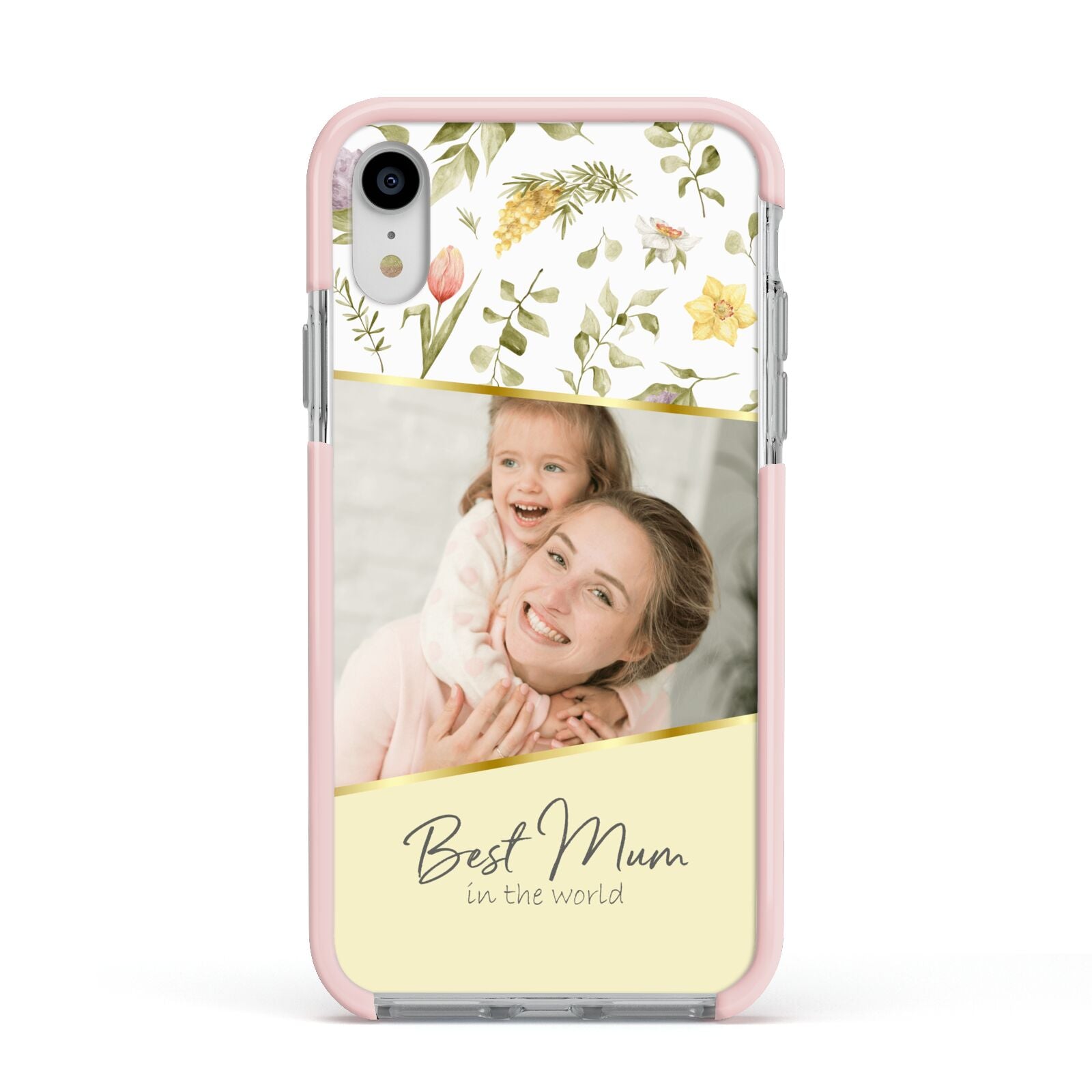 Personalised Best Mum Apple iPhone XR Impact Case Pink Edge on Silver Phone