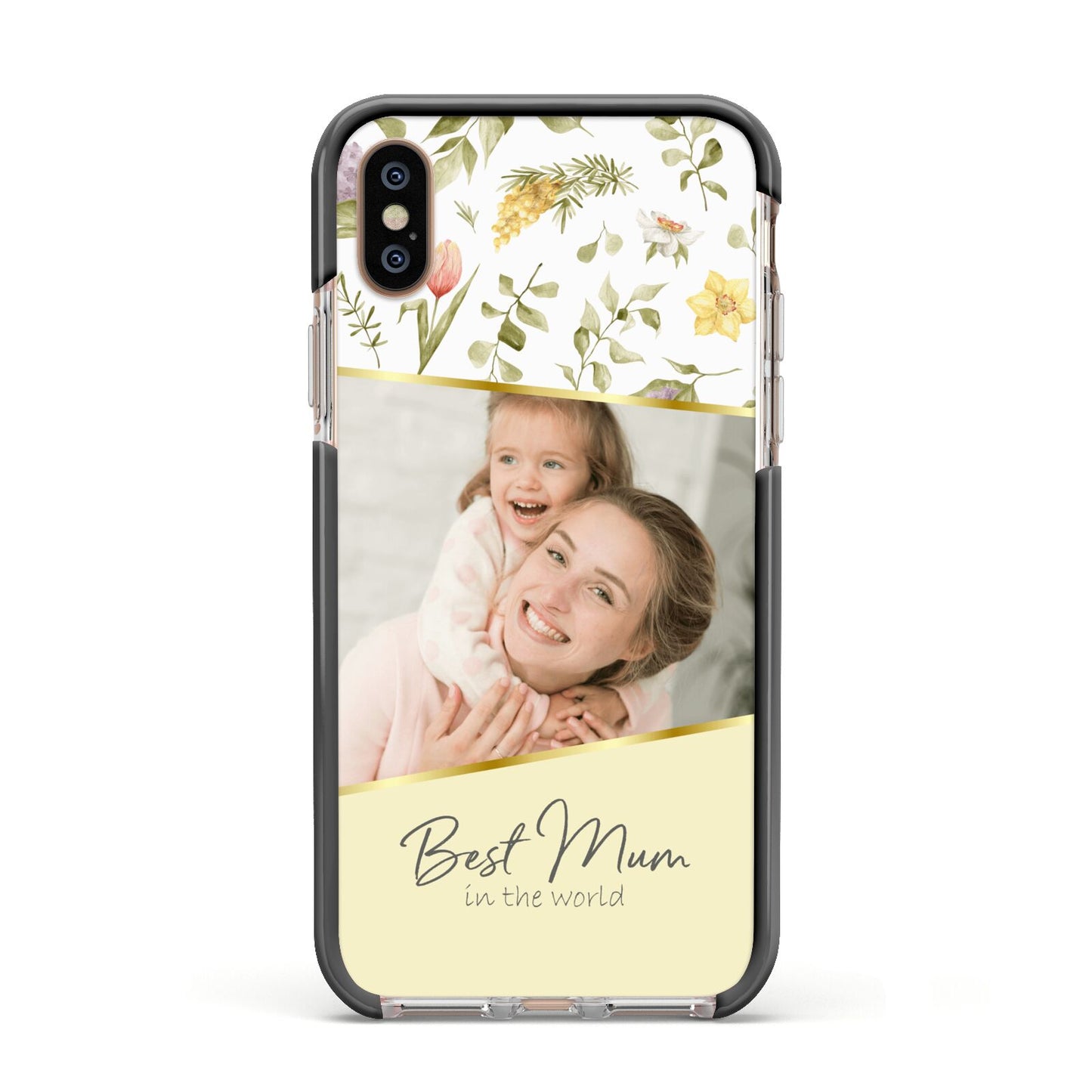 Personalised Best Mum Apple iPhone Xs Impact Case Black Edge on Gold Phone