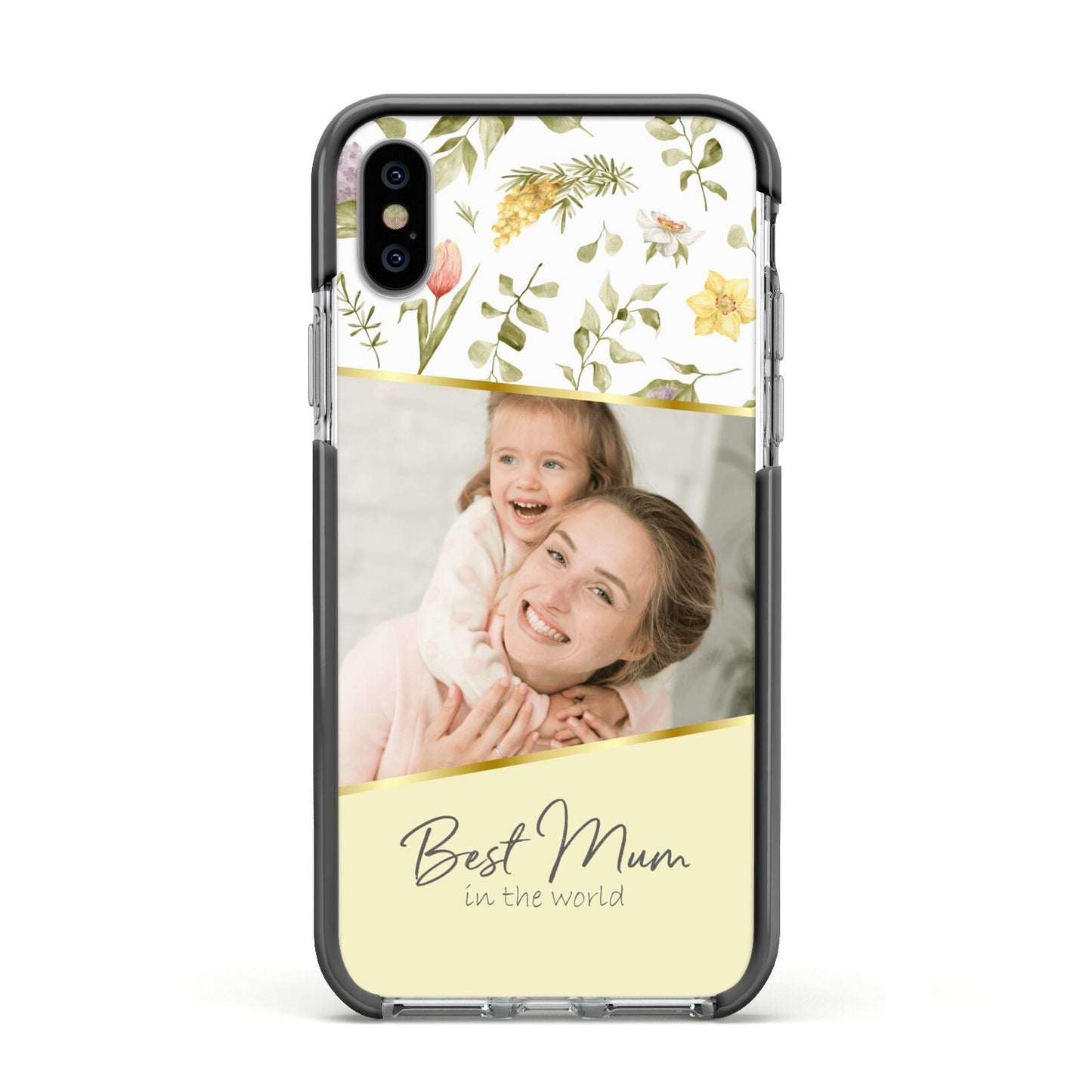 Personalised Best Mum Apple iPhone Xs Impact Case Black Edge on Silver Phone