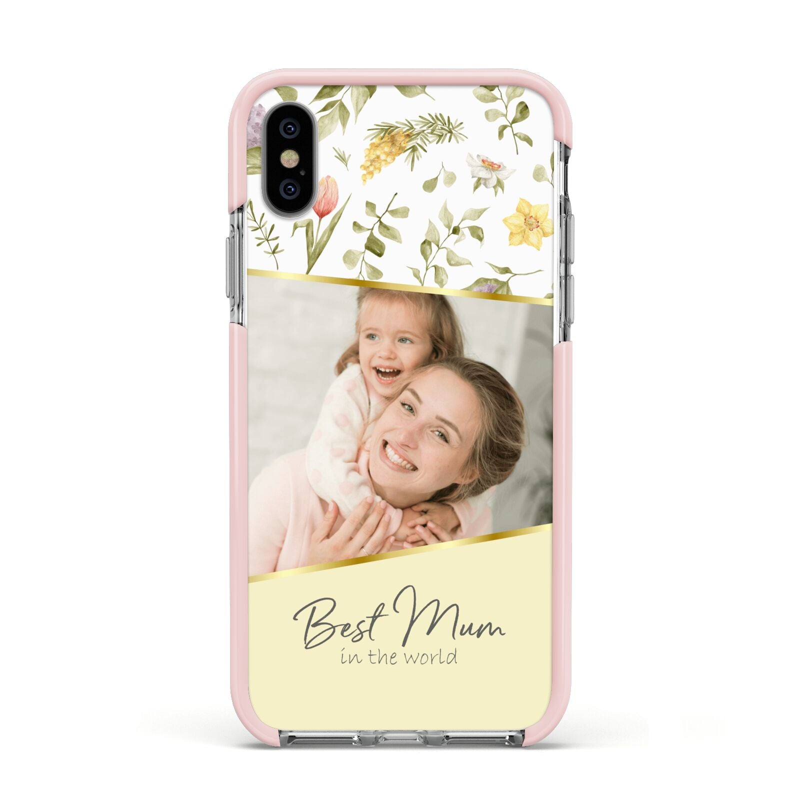 Personalised Best Mum Apple iPhone Xs Impact Case Pink Edge on Silver Phone