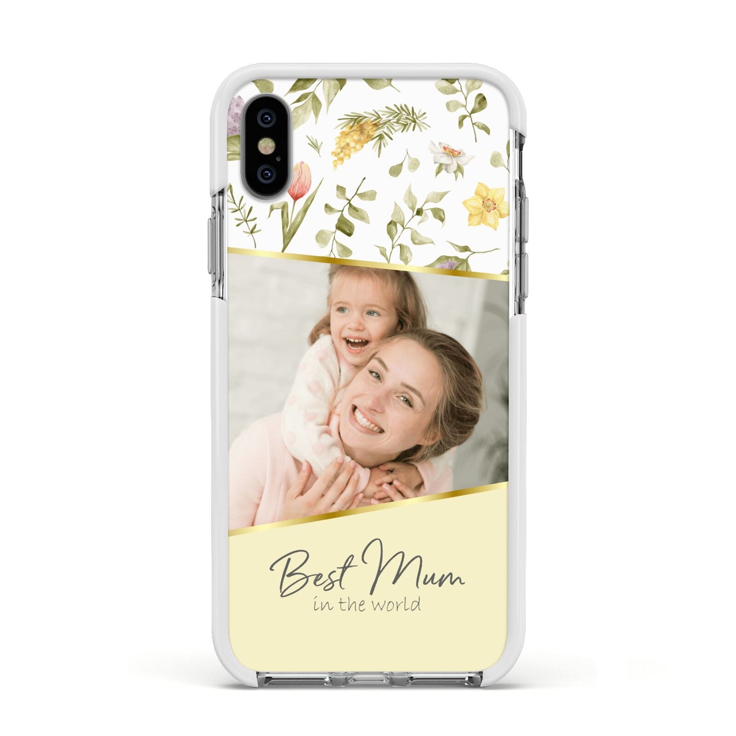 Personalised Best Mum Apple iPhone Xs Impact Case White Edge on Silver Phone