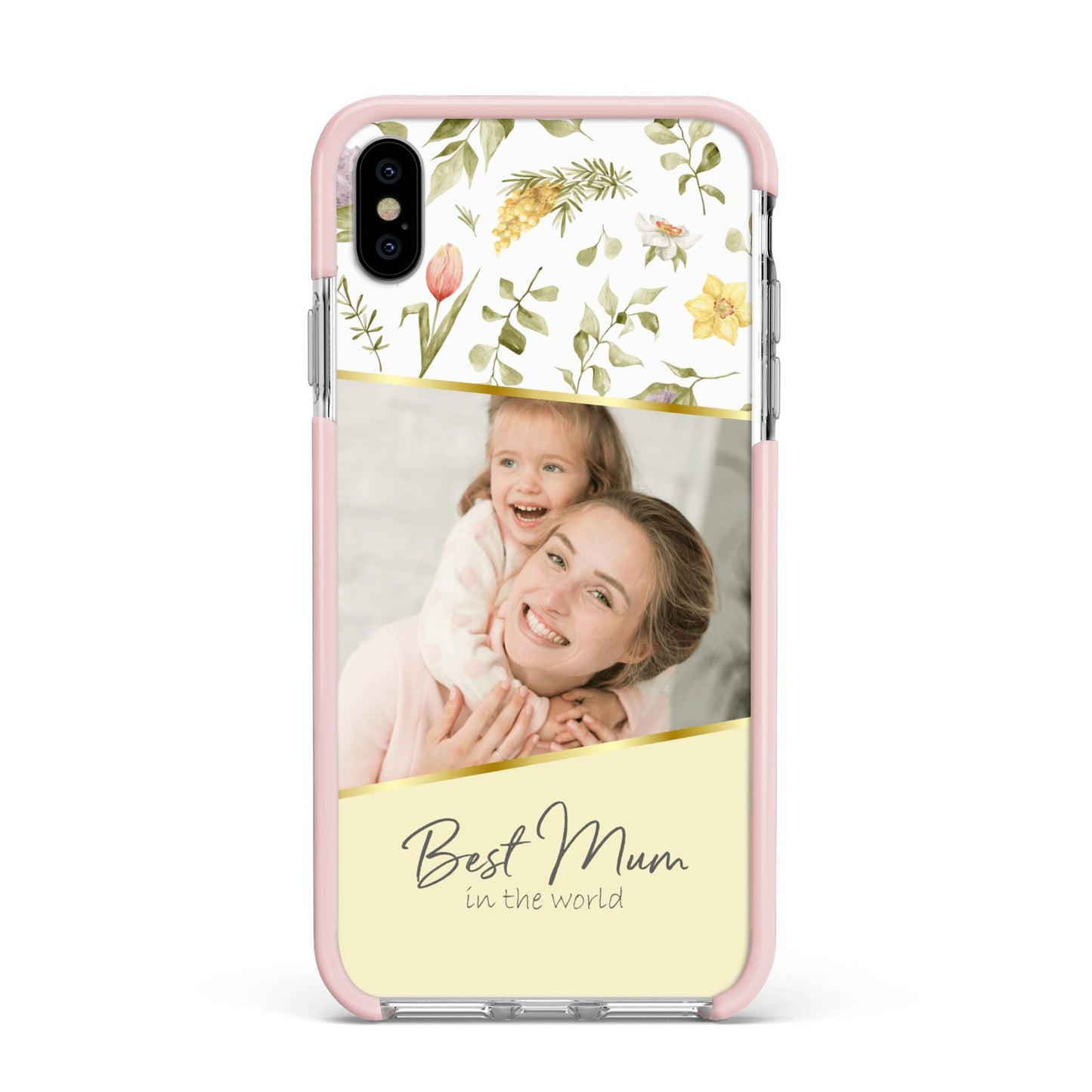 Personalised Best Mum Apple iPhone Xs Max Impact Case Pink Edge on Silver Phone