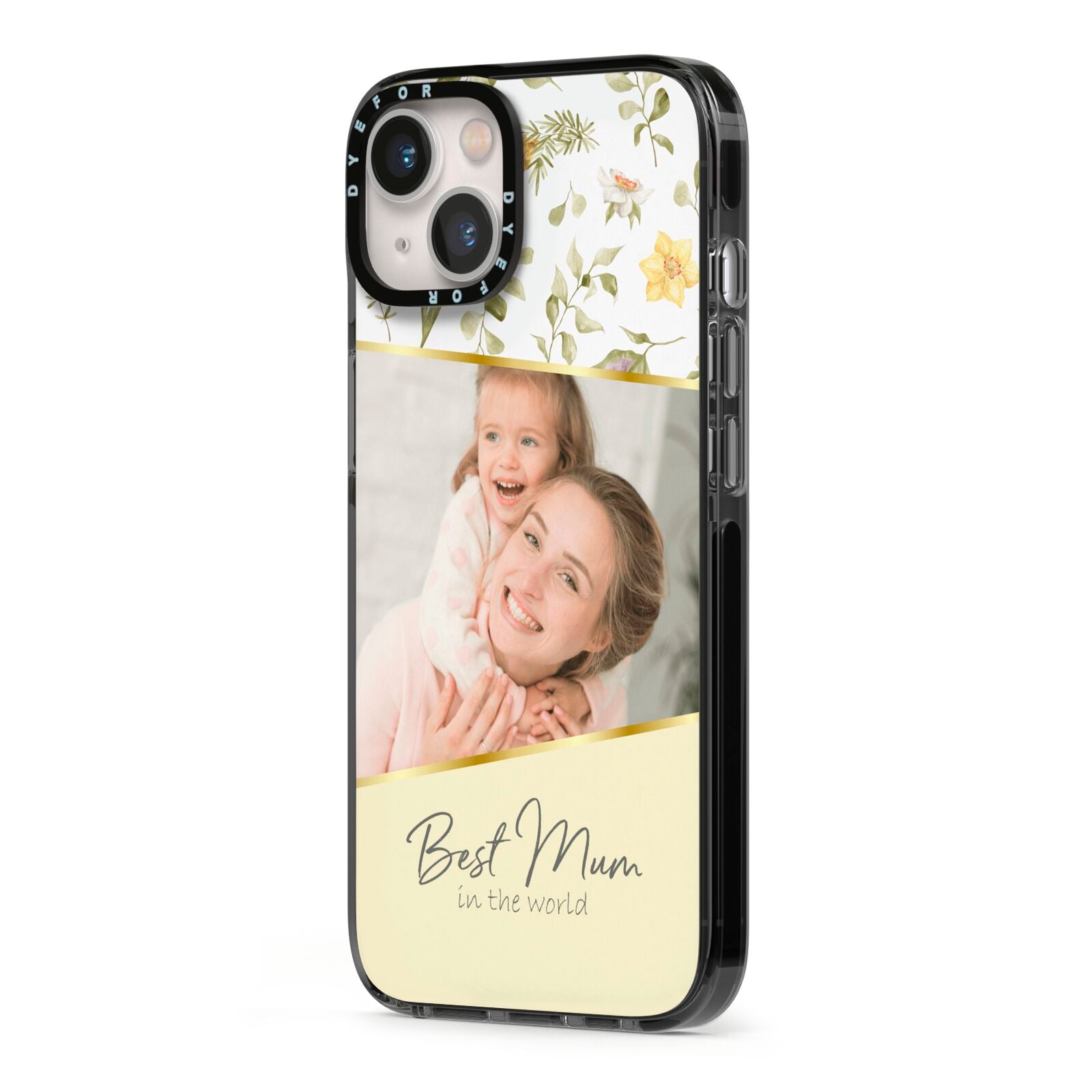 Personalised Best Mum iPhone 13 Black Impact Case Side Angle on Silver phone