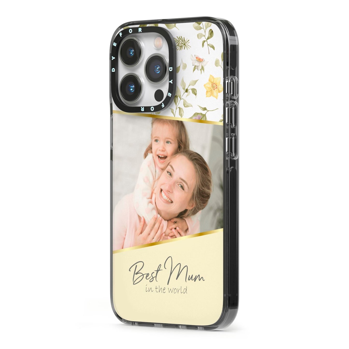 Personalised Best Mum iPhone 13 Pro Black Impact Case Side Angle on Silver phone